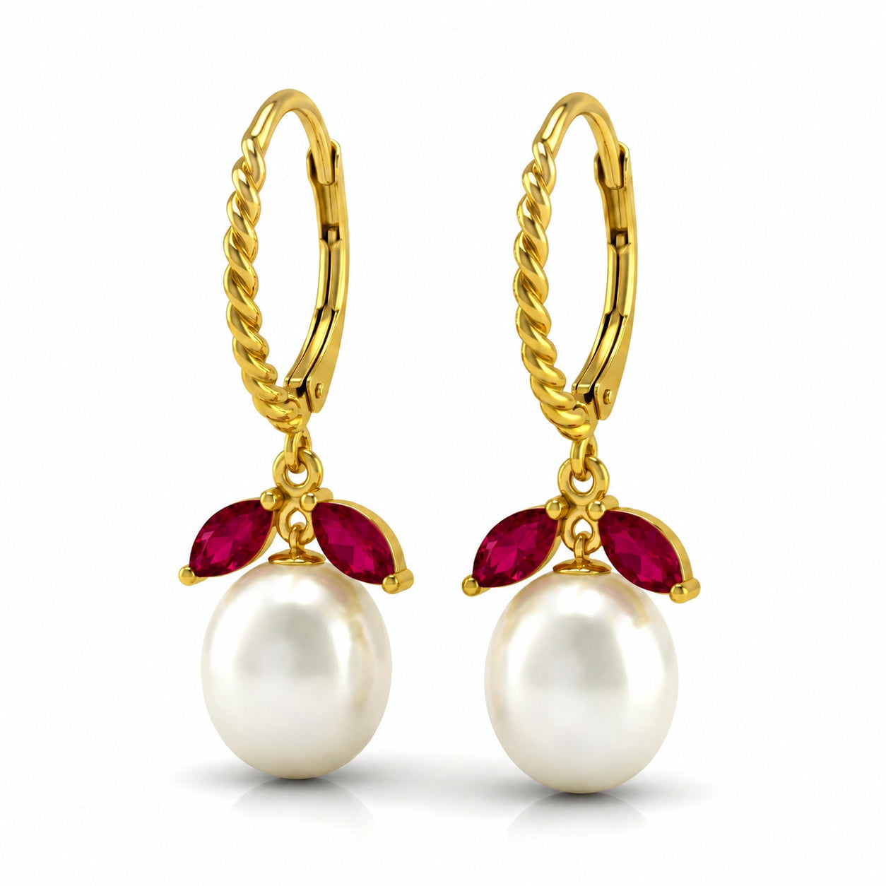 Yellow Gold Leverback Earrings Ruby 10K — Argentina