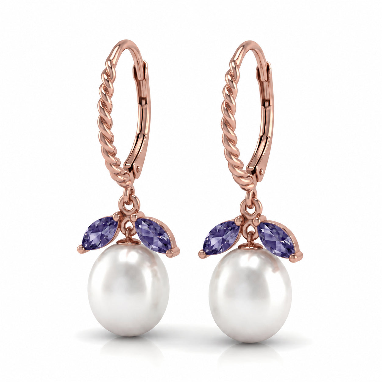 Rose Gold Leverback Earrings Emerald 10K — Argentina