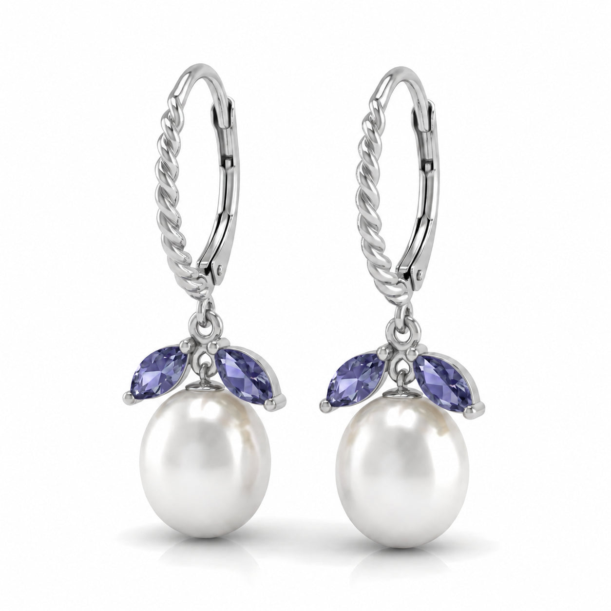 White Gold Leverback Earrings Emerald 10K — Argentina