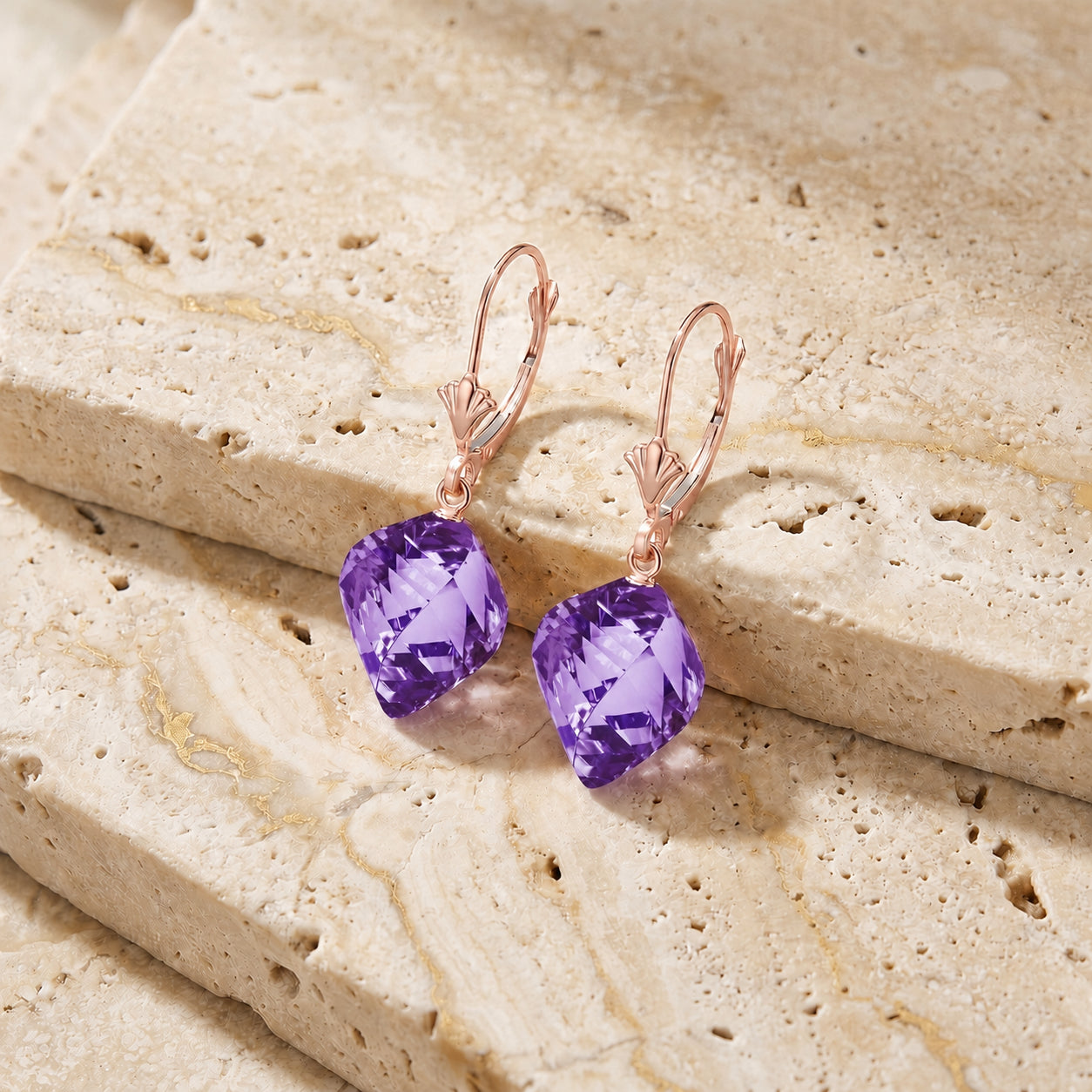 Rose Gold Earrings Amethyst 10K — Ermenegilda