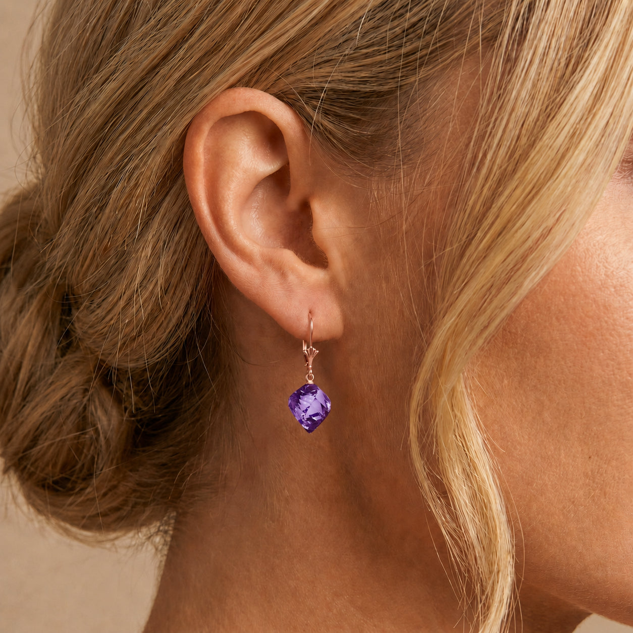 Rose Gold Earrings Amethyst 10K — Ermenegilda