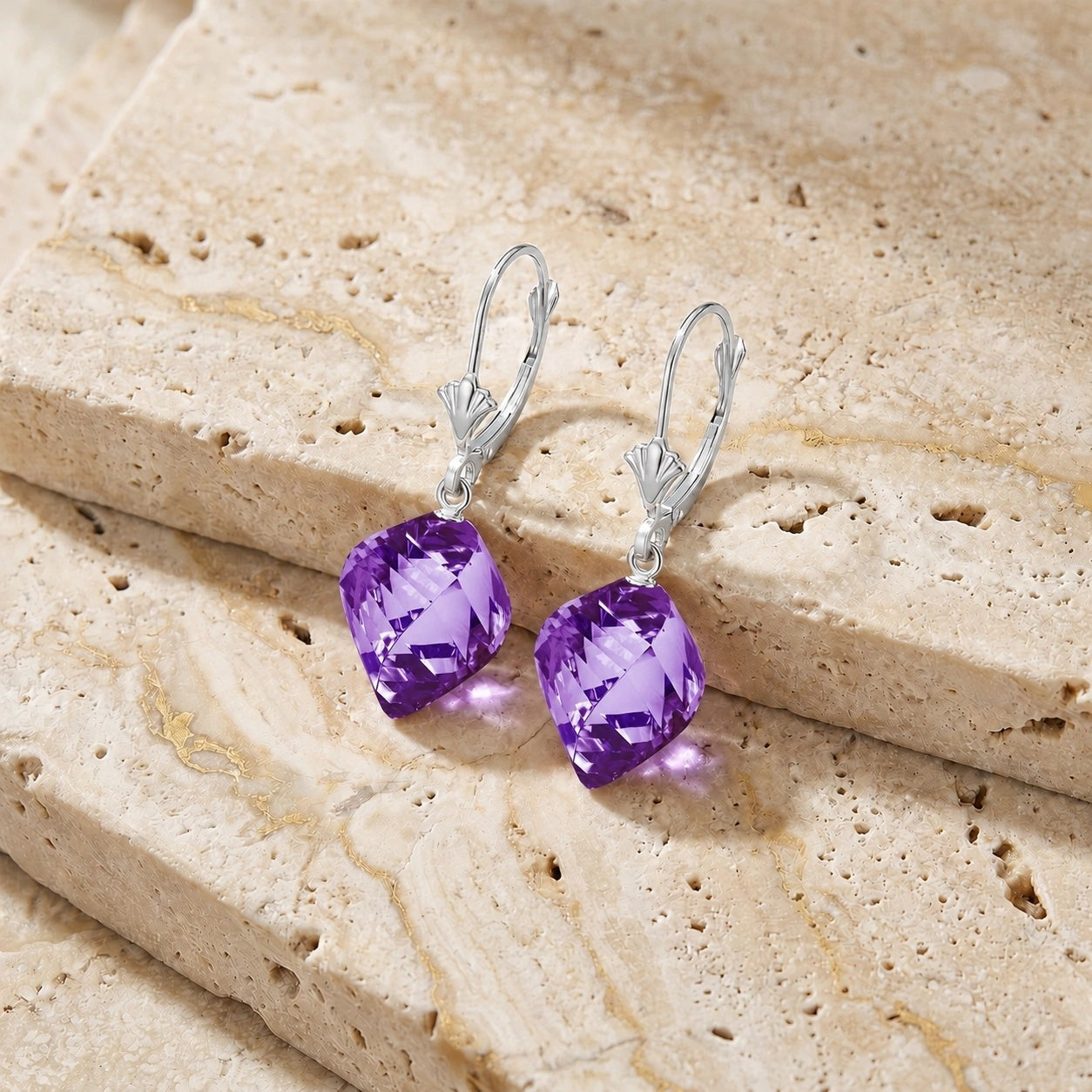 White Gold Earrings Amethyst 10K — Ermenegilda