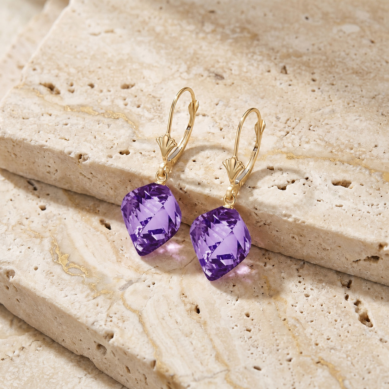 Yellow Gold Earrings Amethyst 10K — Ermenegilda
