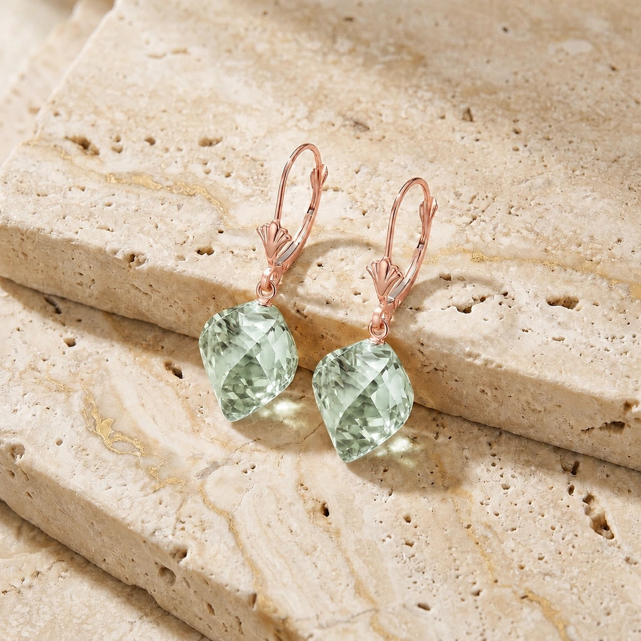 Rose Gold Earrings Green Amethyst 10K — Ermenegilda