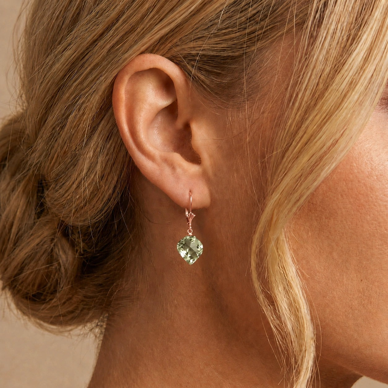 Rose Gold Earrings Green Amethyst 10K — Ermenegilda