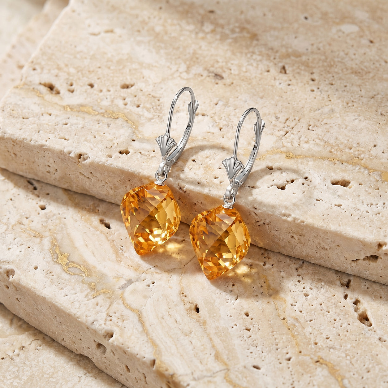 White Gold Earrings Green Amethyst 10K — Ermenegilda