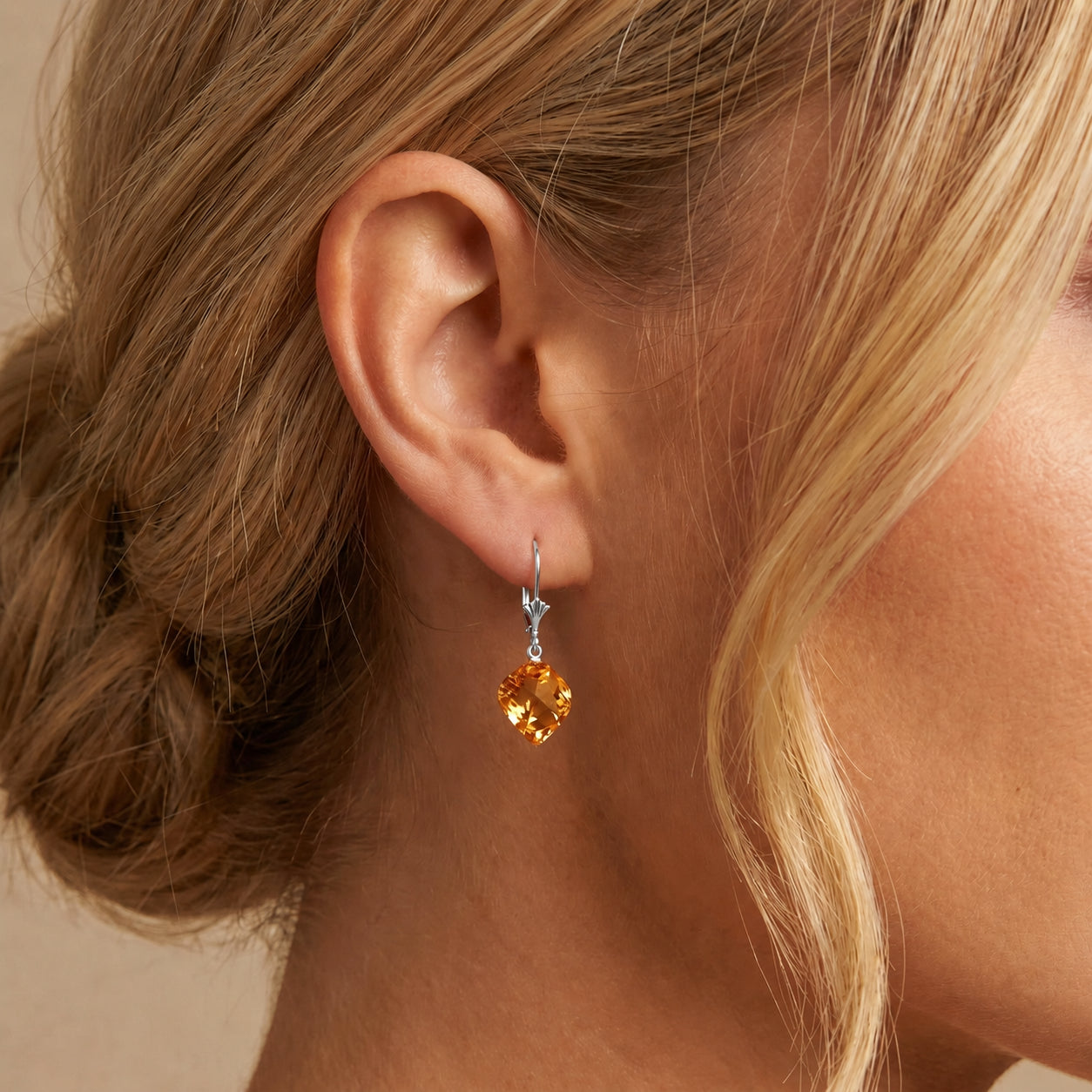 White Gold Earrings Green Amethyst 10K — Ermenegilda