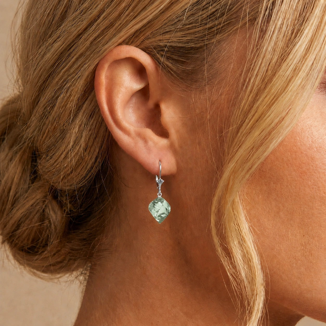 White Gold Earrings Green Amethyst 10K — Ermenegilda