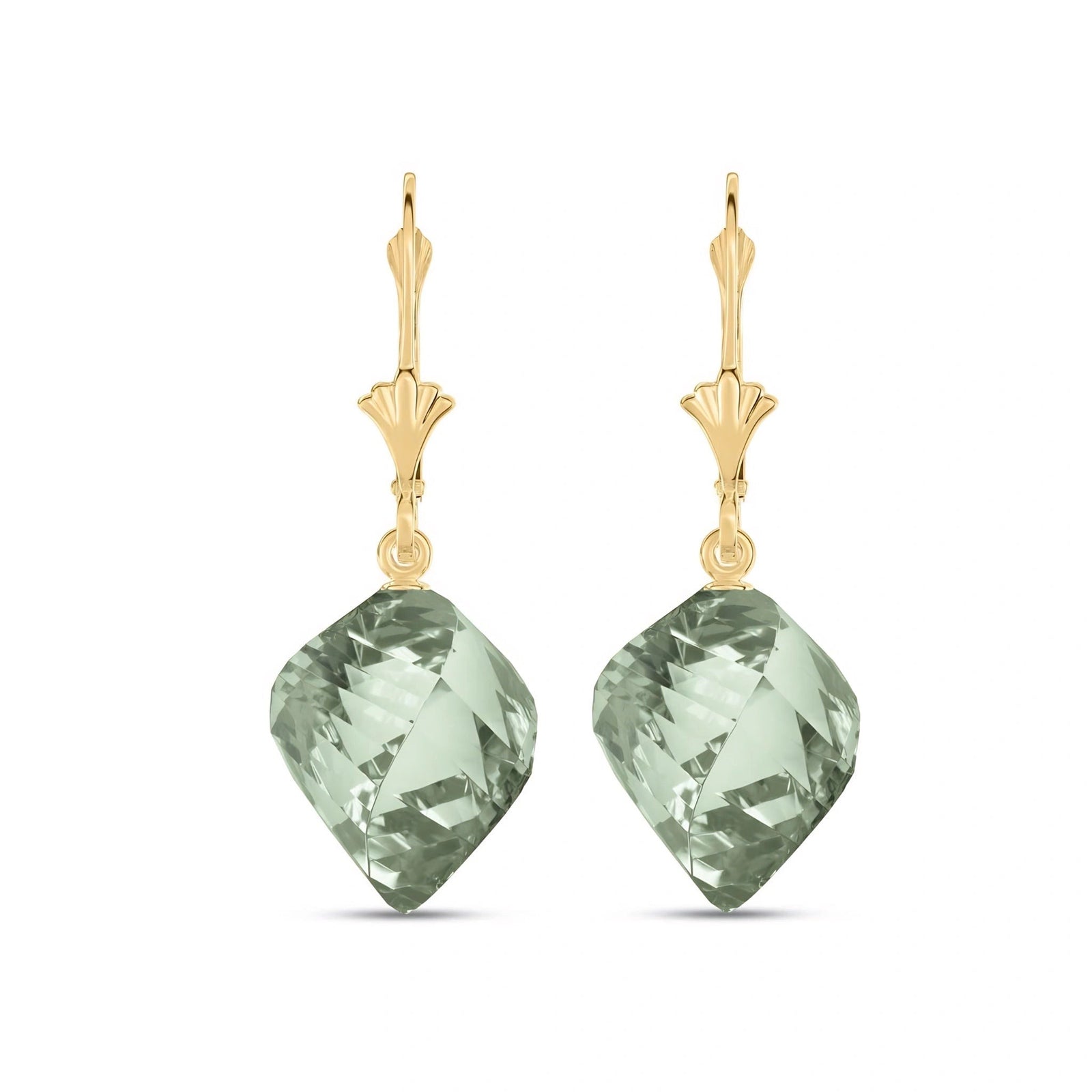 Yellow Gold Earrings Green Amethyst 10K — Ermenegilda