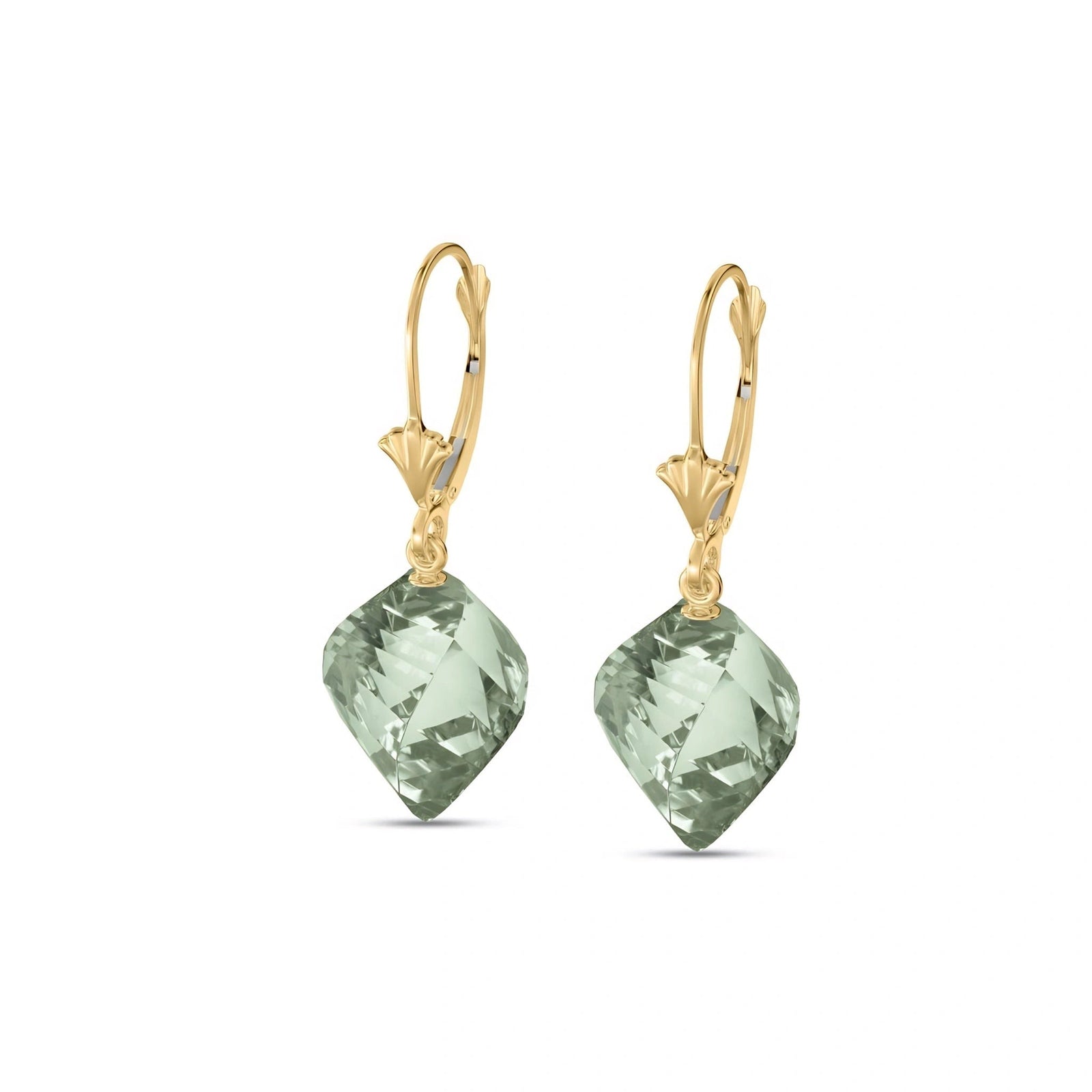 Yellow Gold Earrings Green Amethyst 10K — Ermenegilda