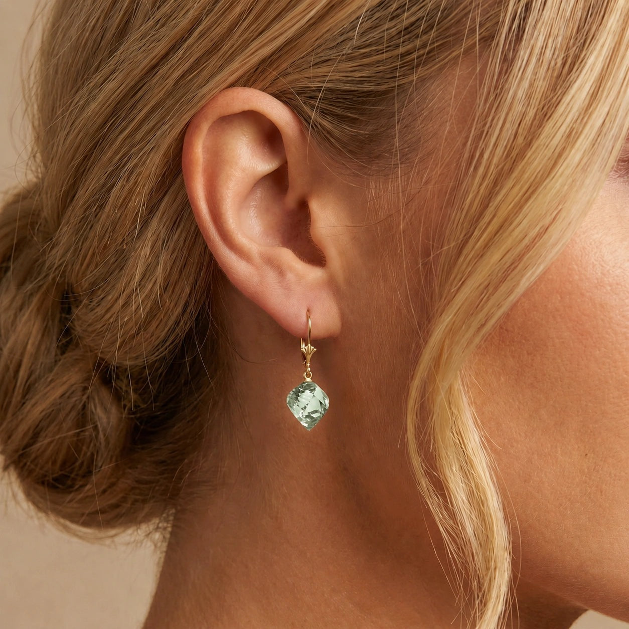 Yellow Gold Earrings Green Amethyst 10K — Ermenegilda