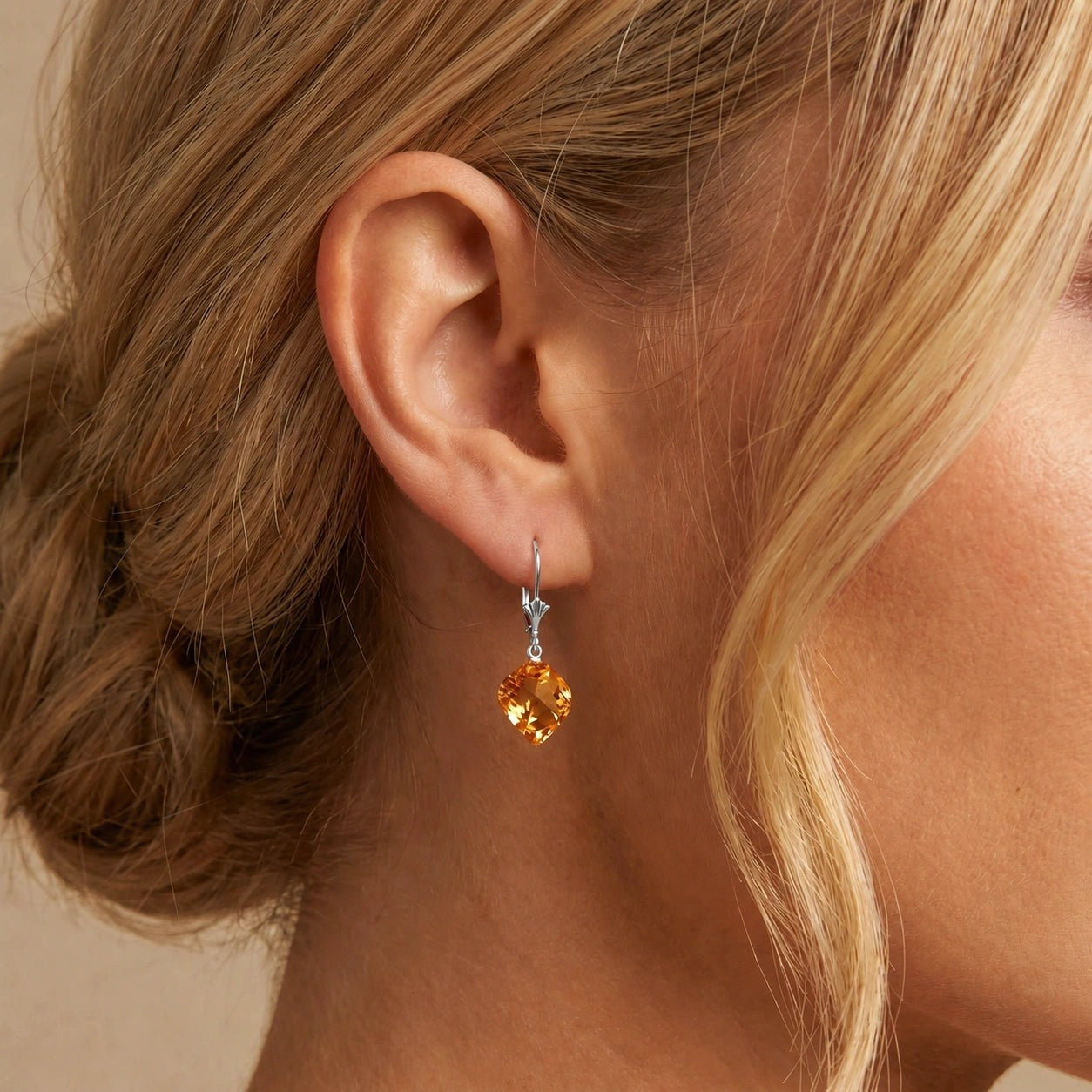 White Gold Earrings Citrine 10K — Ermenegilda