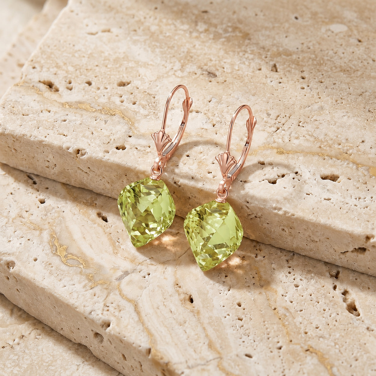 Rose Gold Earrings Lemon Quartz 10K — Ermenegilda