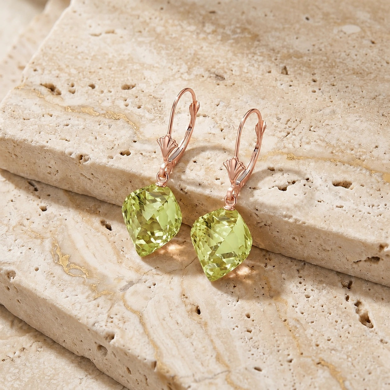 Rose Gold Earrings Lemon Quartz 10K — Ermenegilda