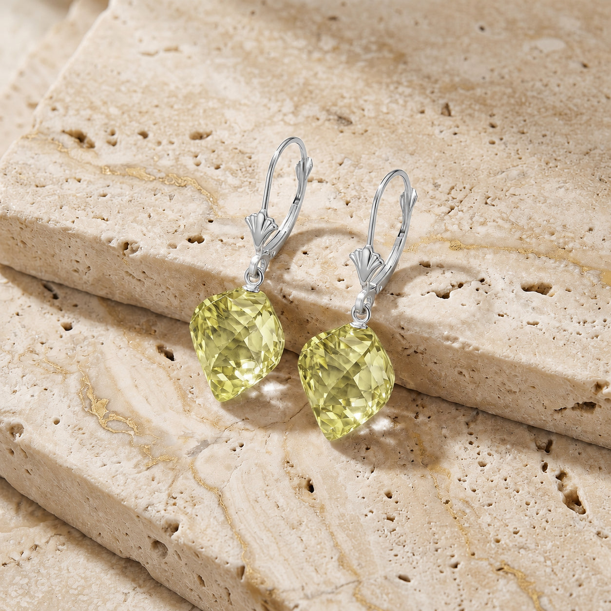 White Gold Earrings Lemon Quartz 10K — Ermenegilda