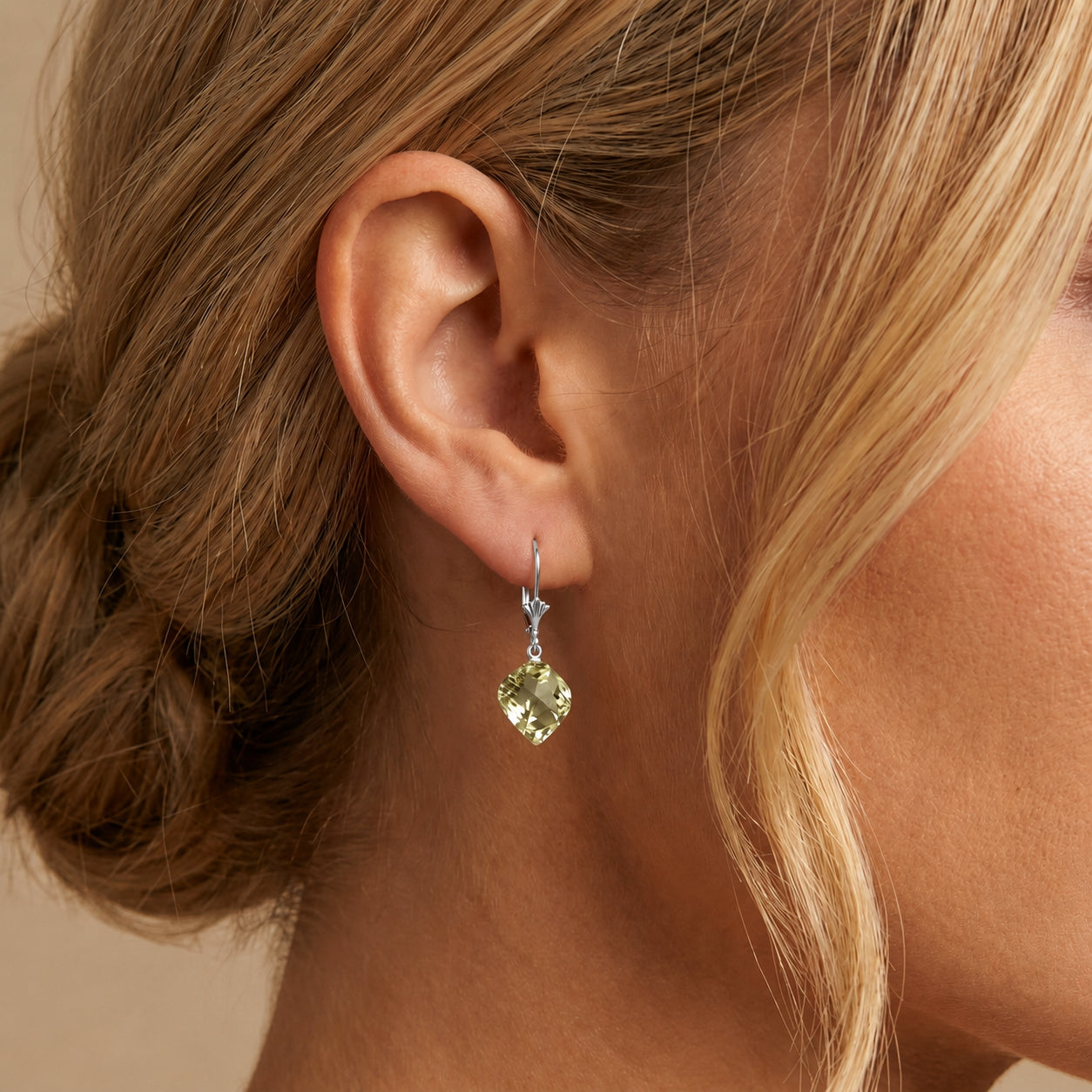White Gold Earrings Lemon Quartz 10K — Ermenegilda
