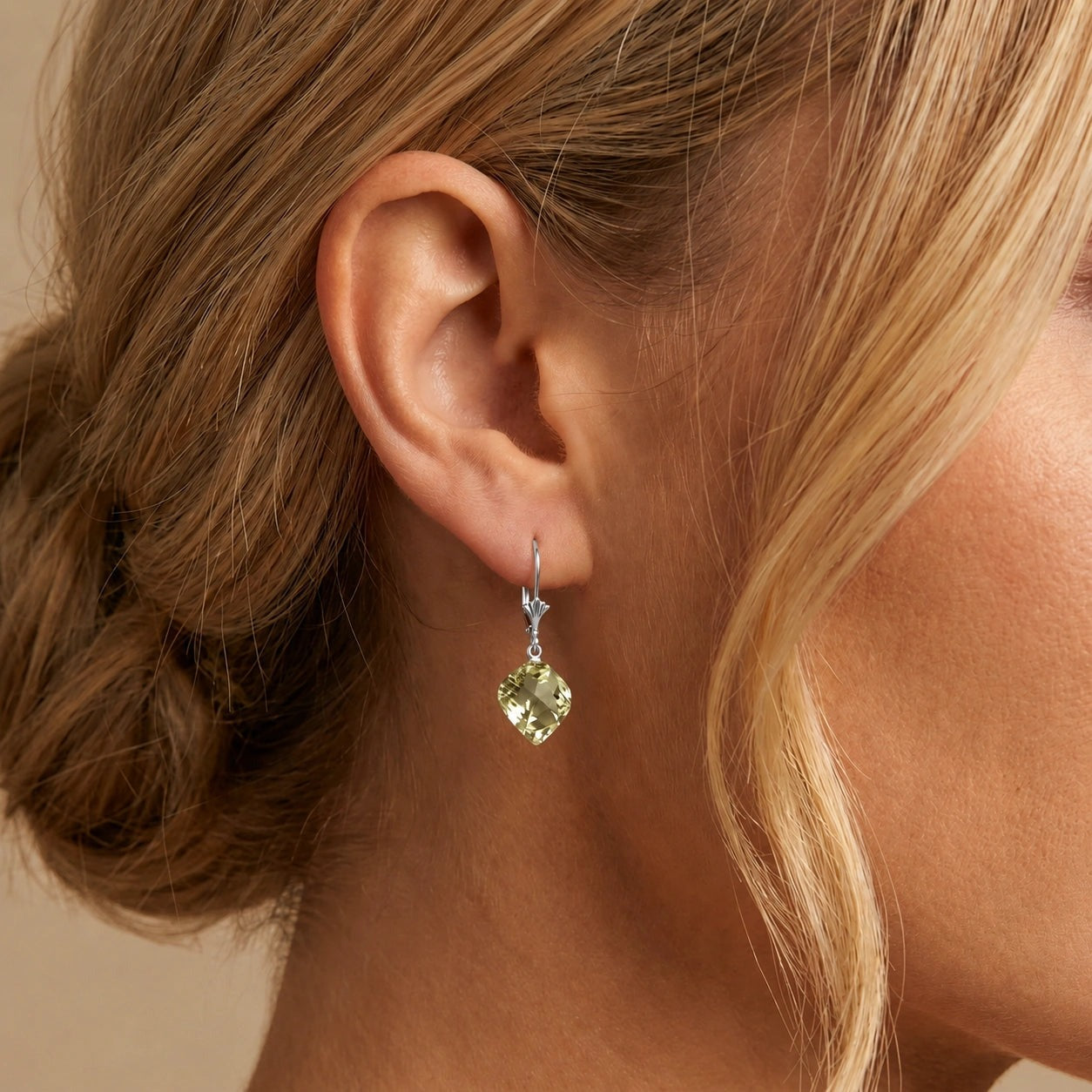 White Gold Earrings Lemon Quartz 10K — Ermenegilda