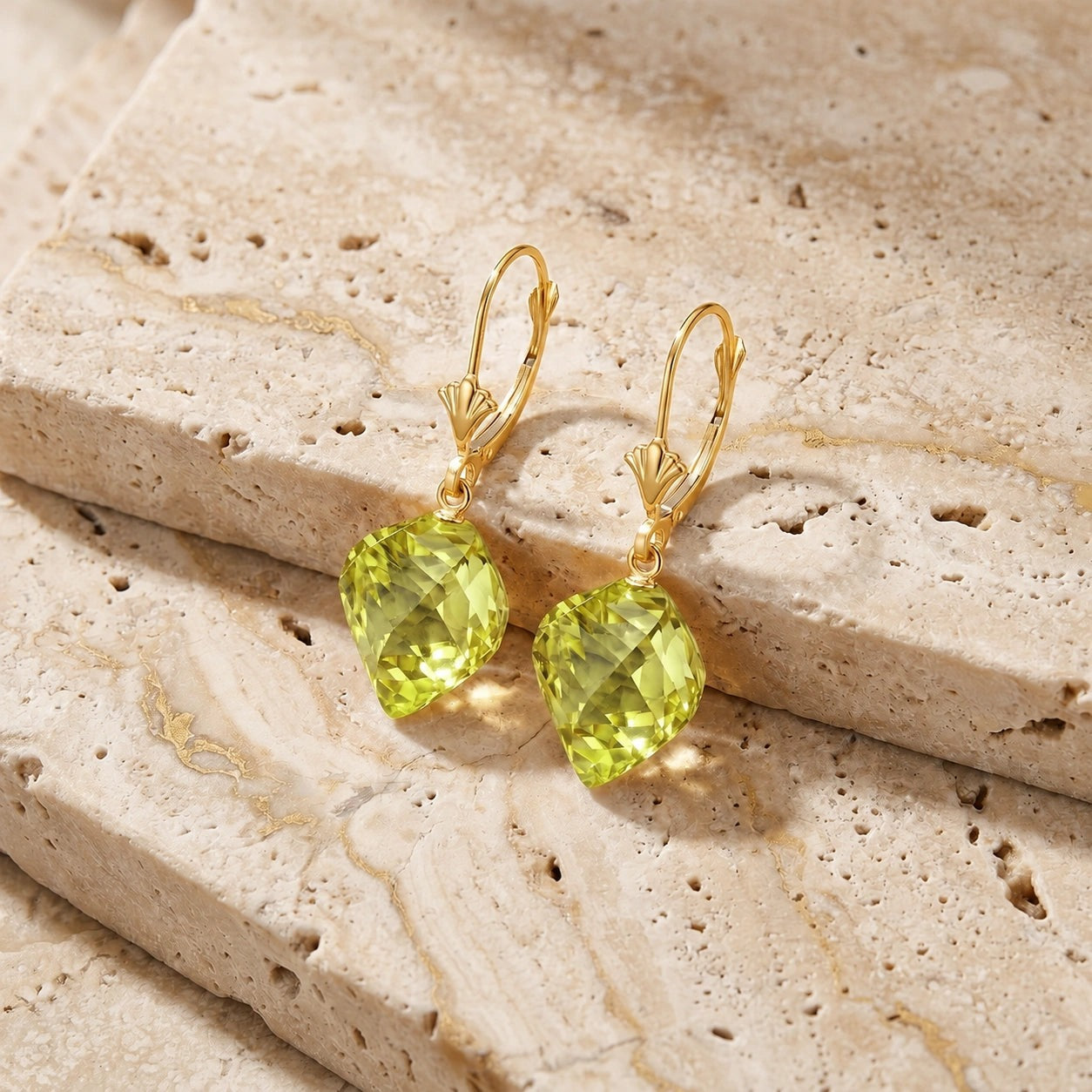 Yellow Gold Earrings Lemon Quartz 10K — Ermenegilda