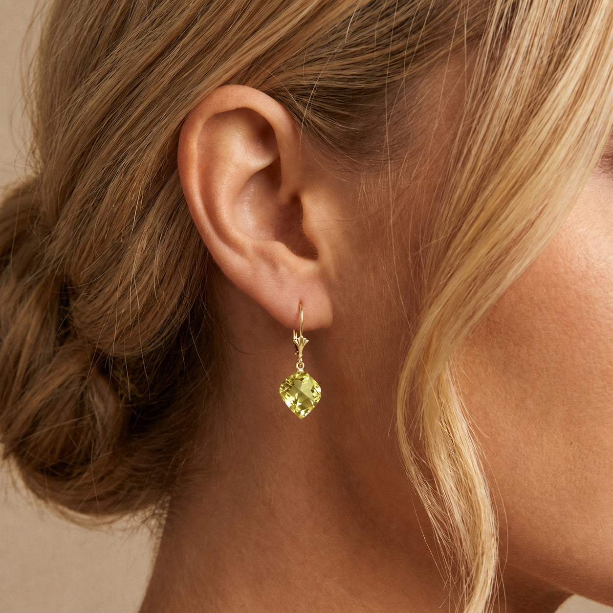 Yellow Gold Earrings Lemon Quartz 10K — Ermenegilda