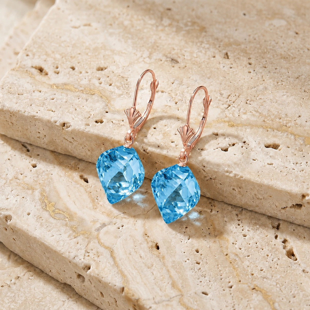 Rose Gold Earrings Blue Topaz 10K — Ermenegilda