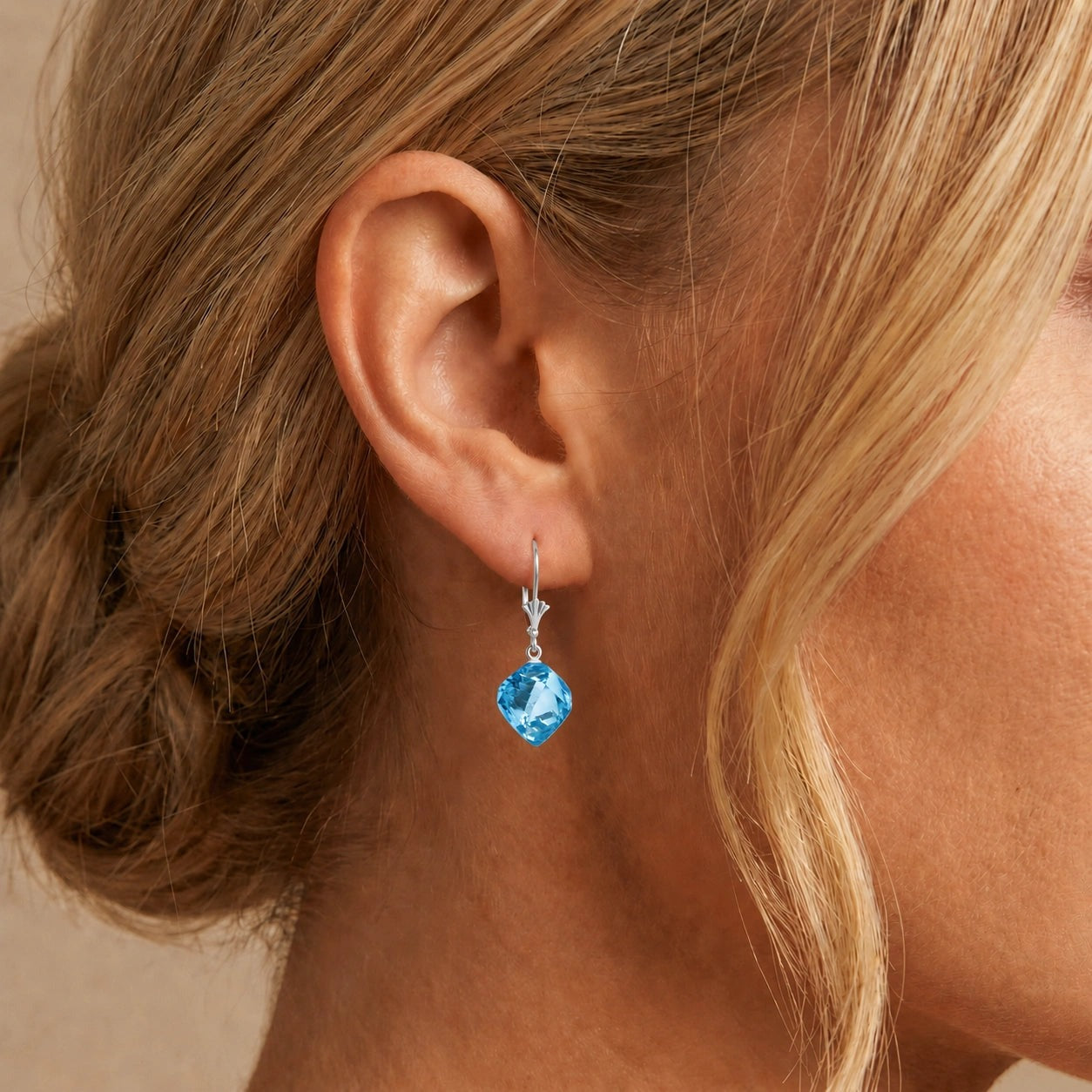 White Gold Earrings Blue Topaz 10K — Ermenegilda