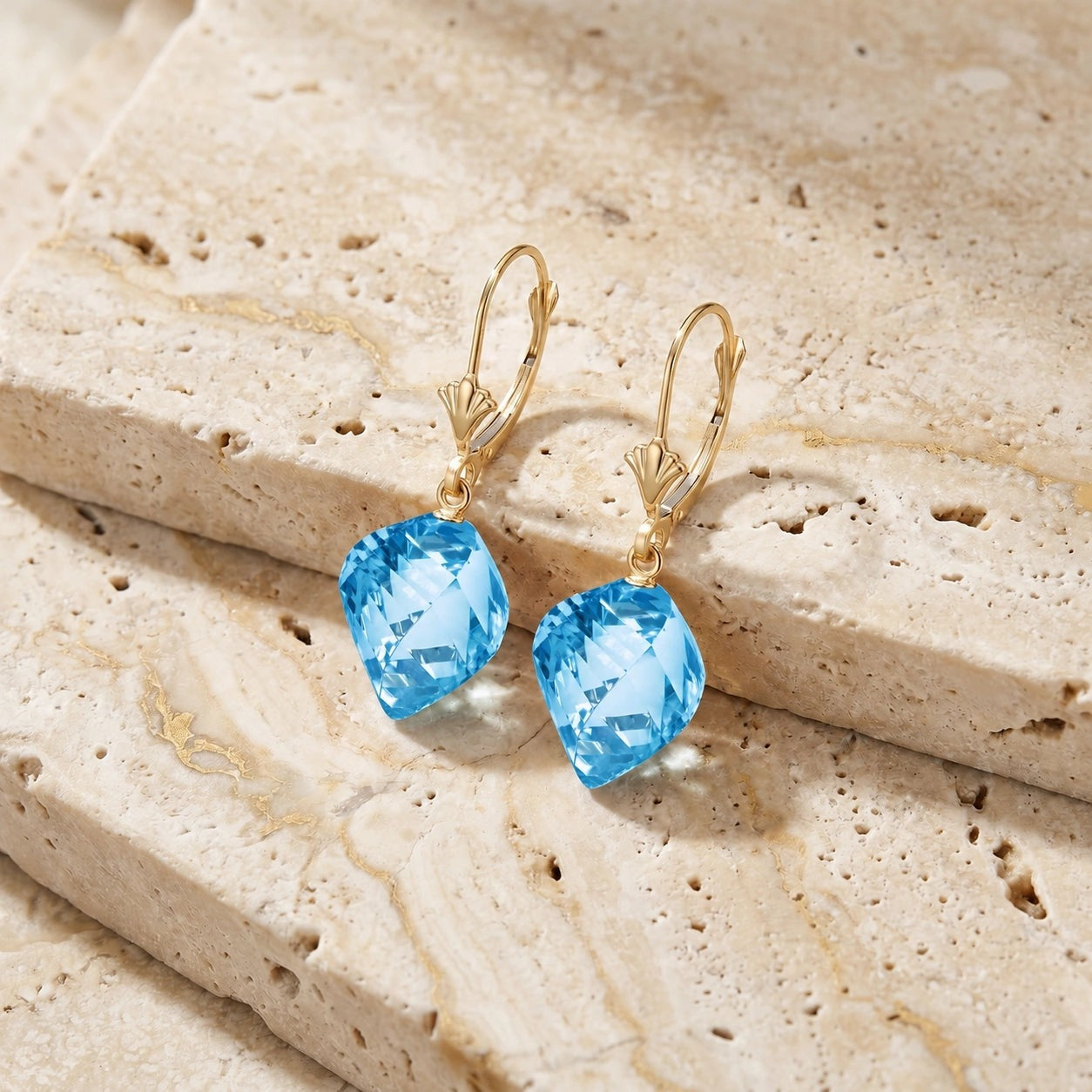 Yellow Gold Earrings Blue Topaz 10K — Ermenegilda
