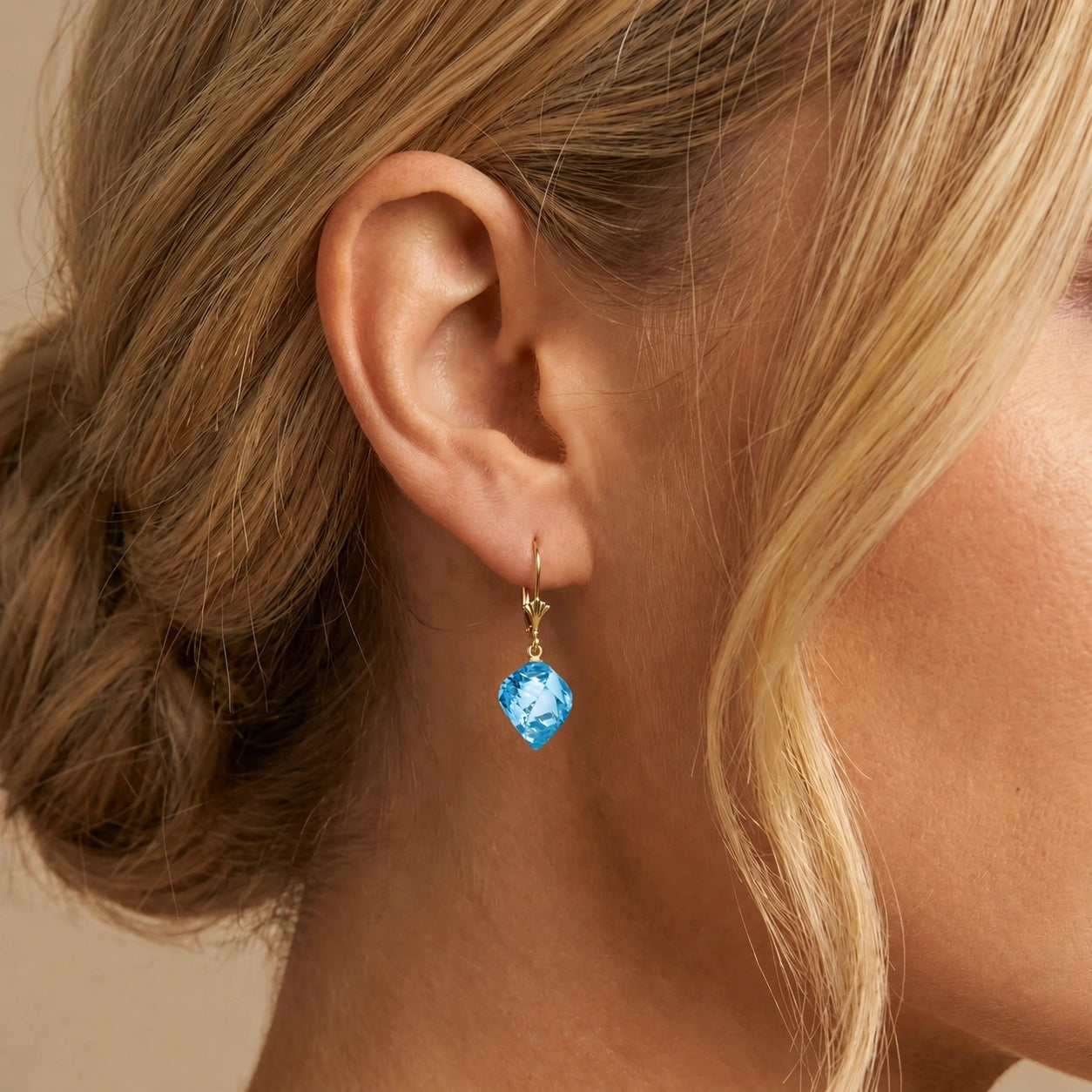 Yellow Gold Earrings Blue Topaz 10K — Ermenegilda