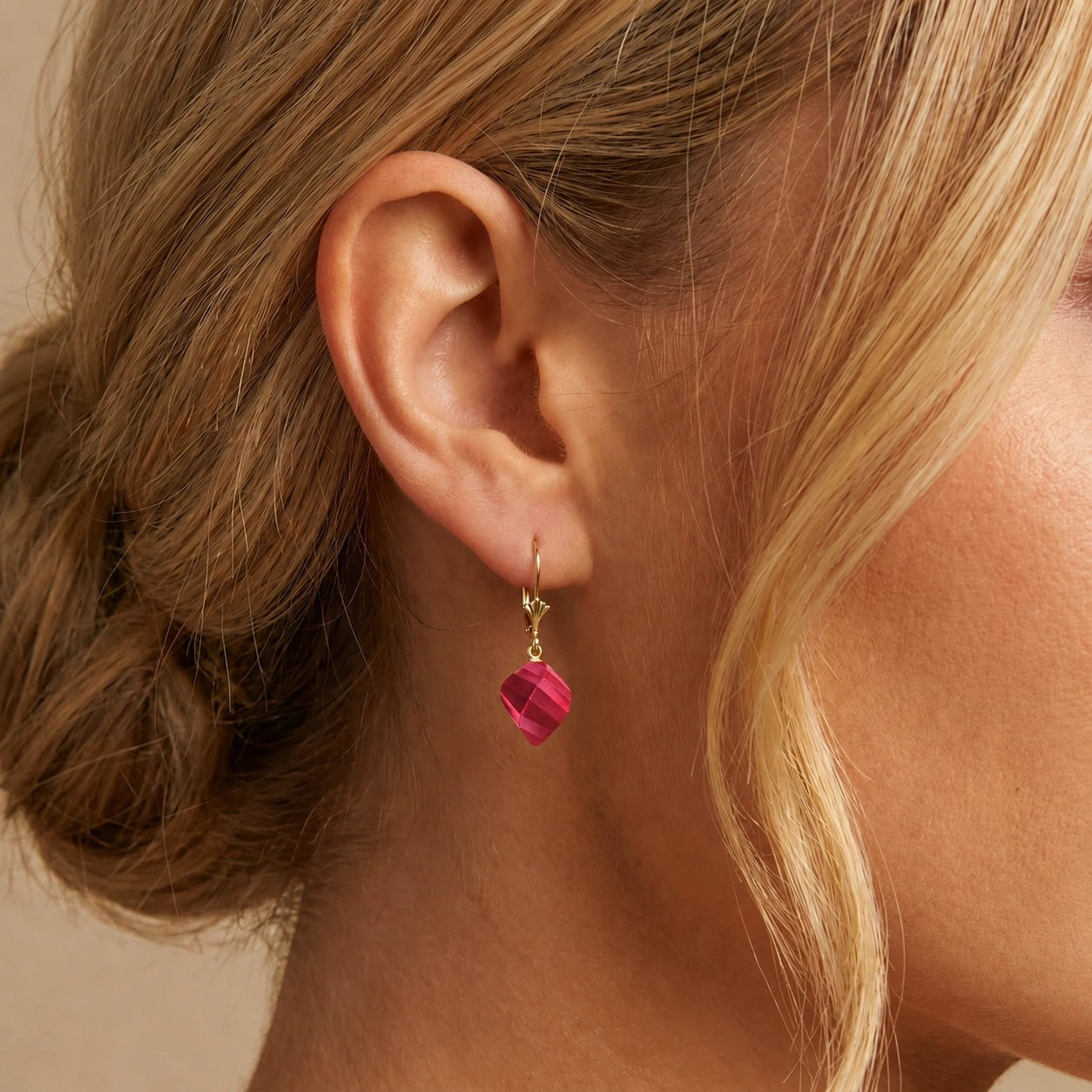 Yellow Gold Earrings Ruby 10K — Ermenegilda