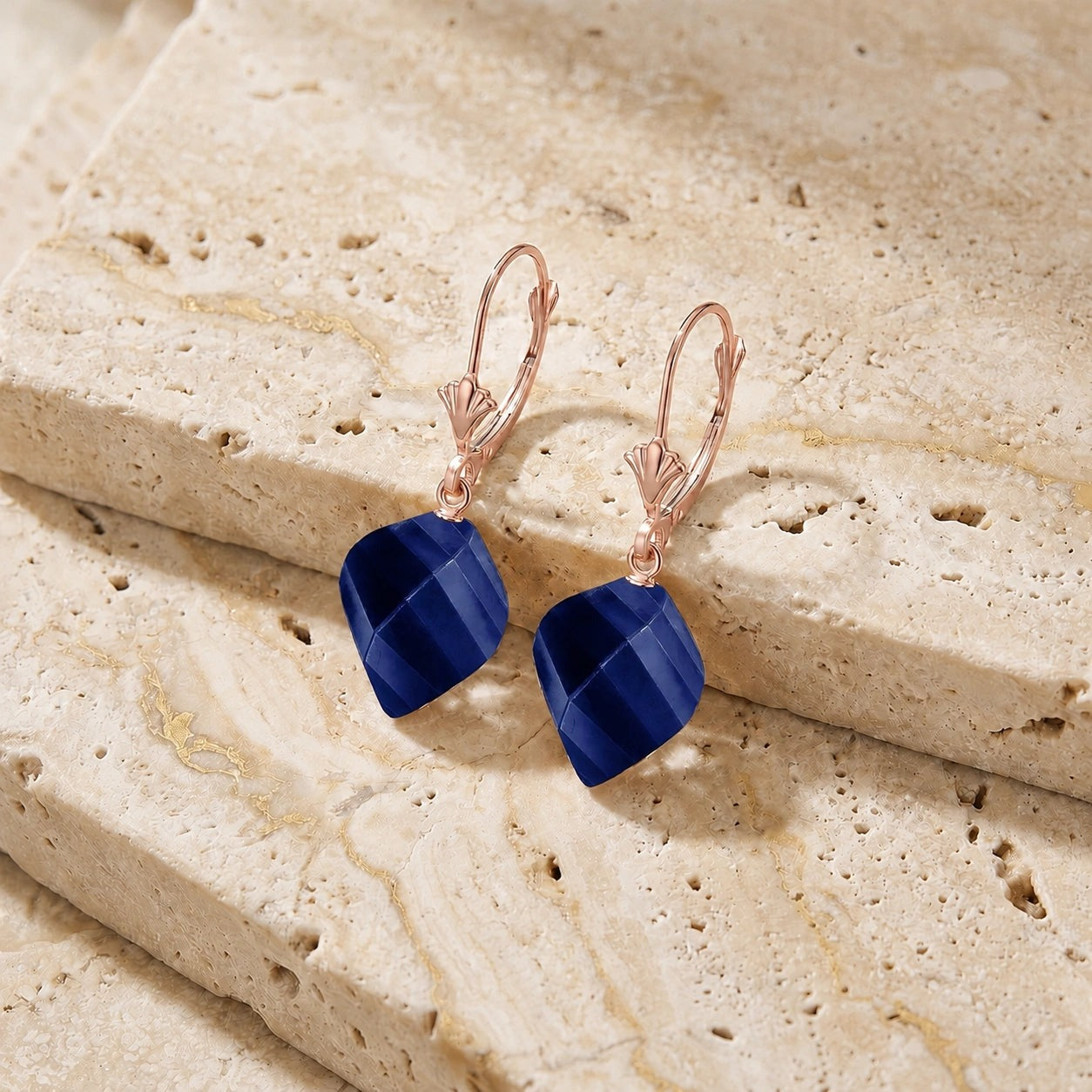 Rose Gold Earrings Sapphire 10K — Ermenegilda