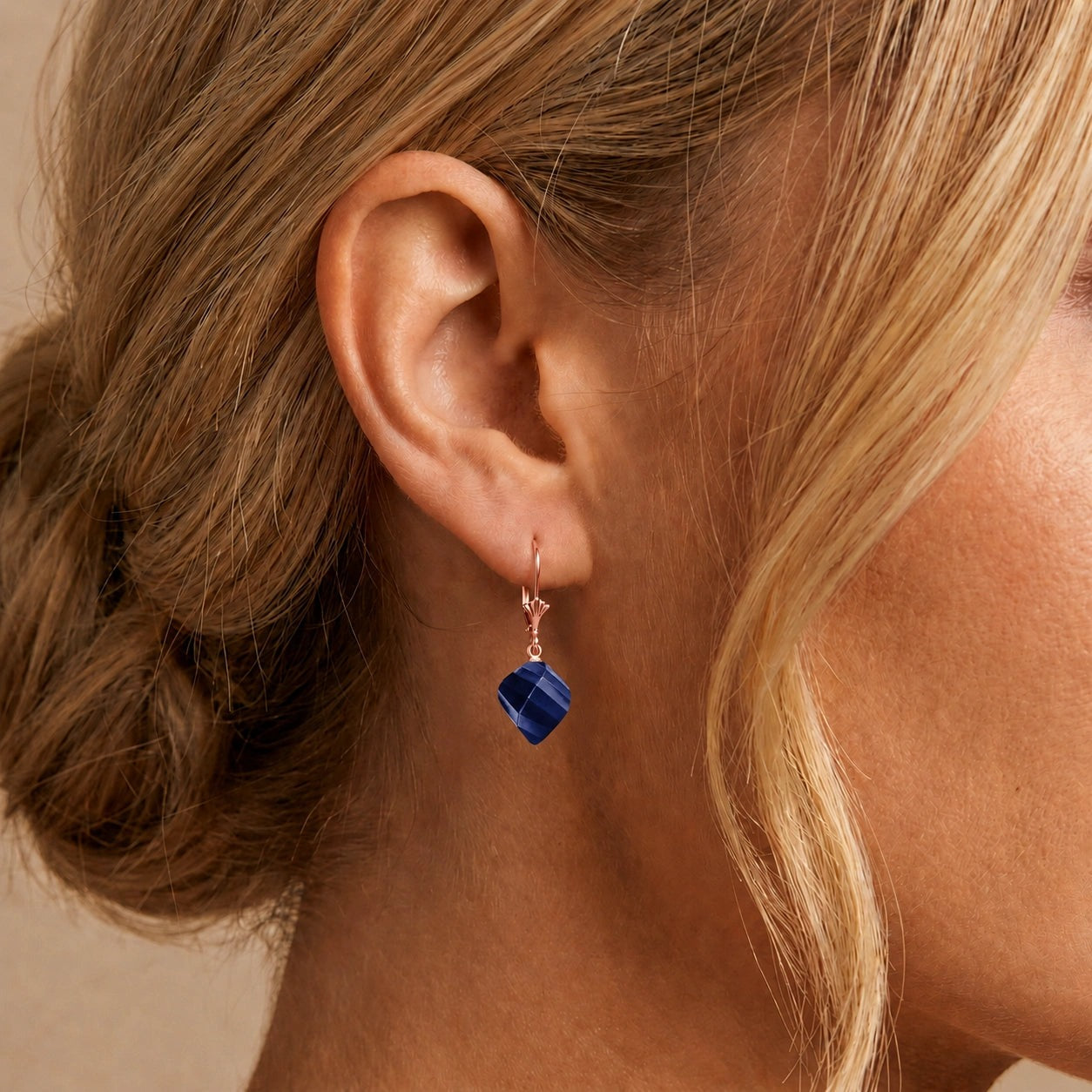 Rose Gold Earrings Sapphire 10K — Ermenegilda