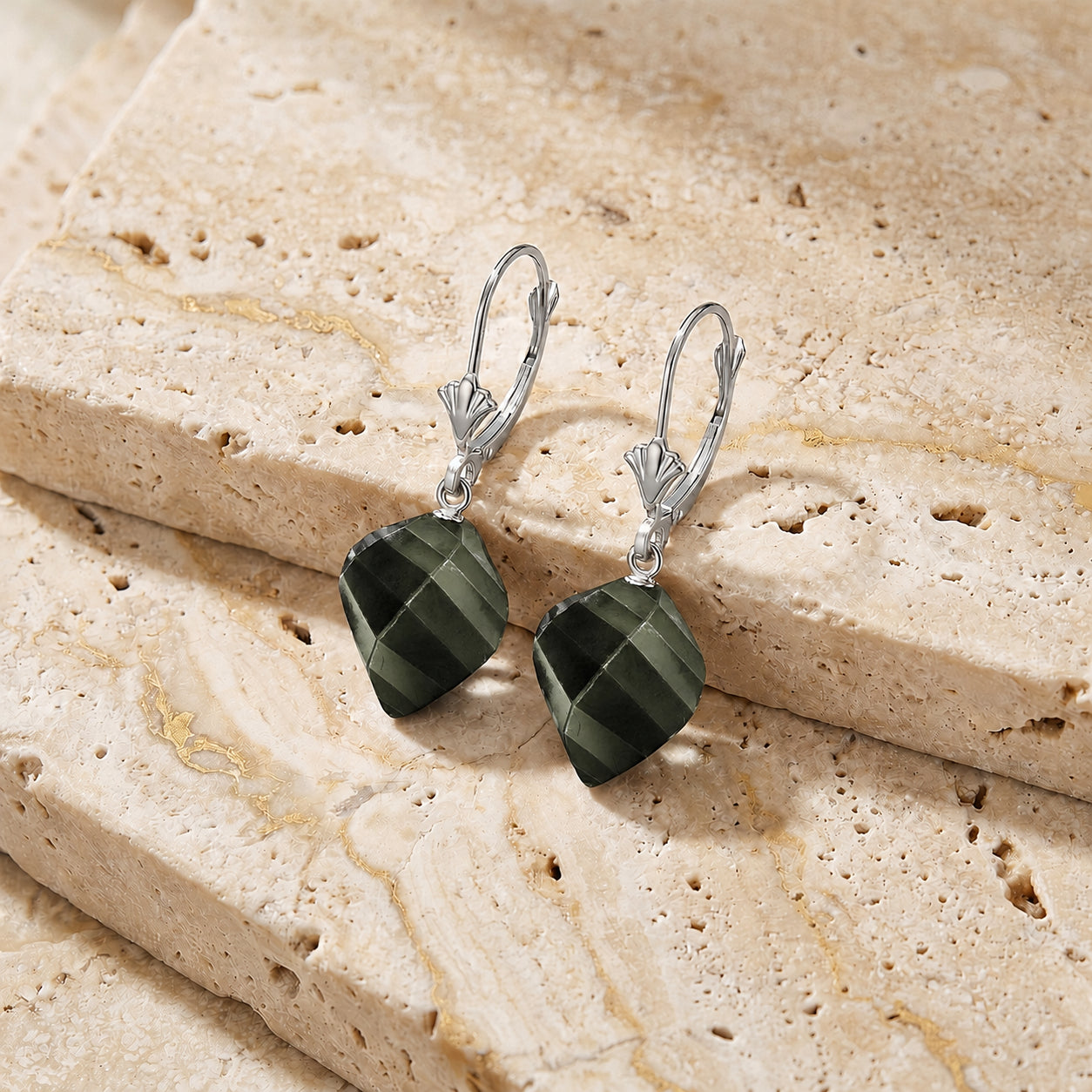 White Gold Earrings Sapphire 10K — Ermenegilda