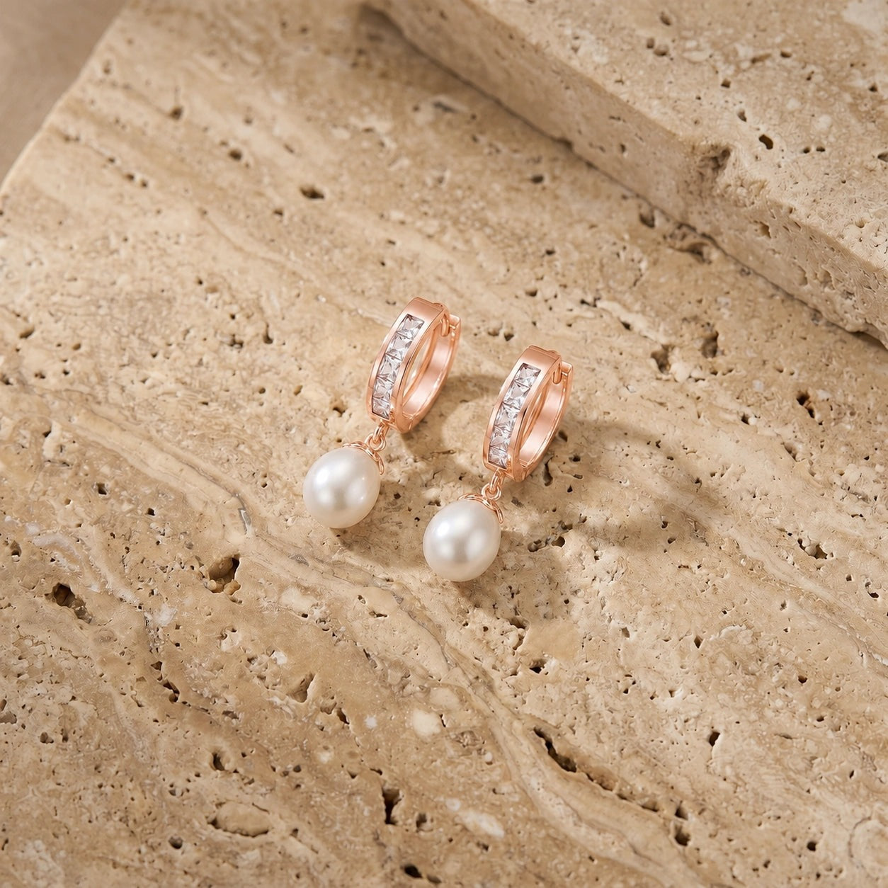 Rose Gold Bloom Earrings Pearl 10K — Battistina