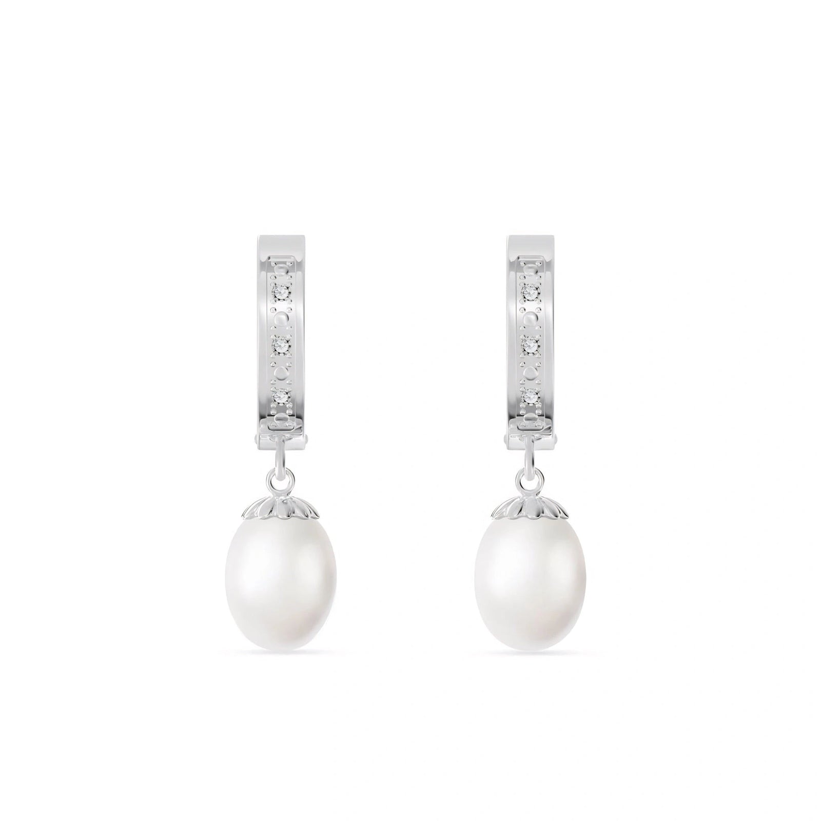 White Gold Bloom Earrings Pearl 10K — Battistina