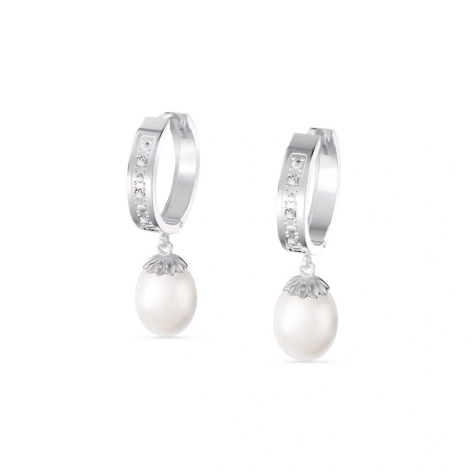 White Gold Bloom Earrings Pearl 10K — Battistina