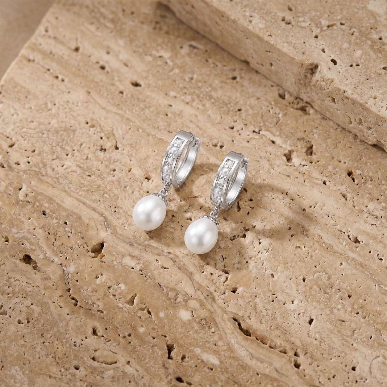 White Gold Bloom Earrings Pearl 10K — Battistina