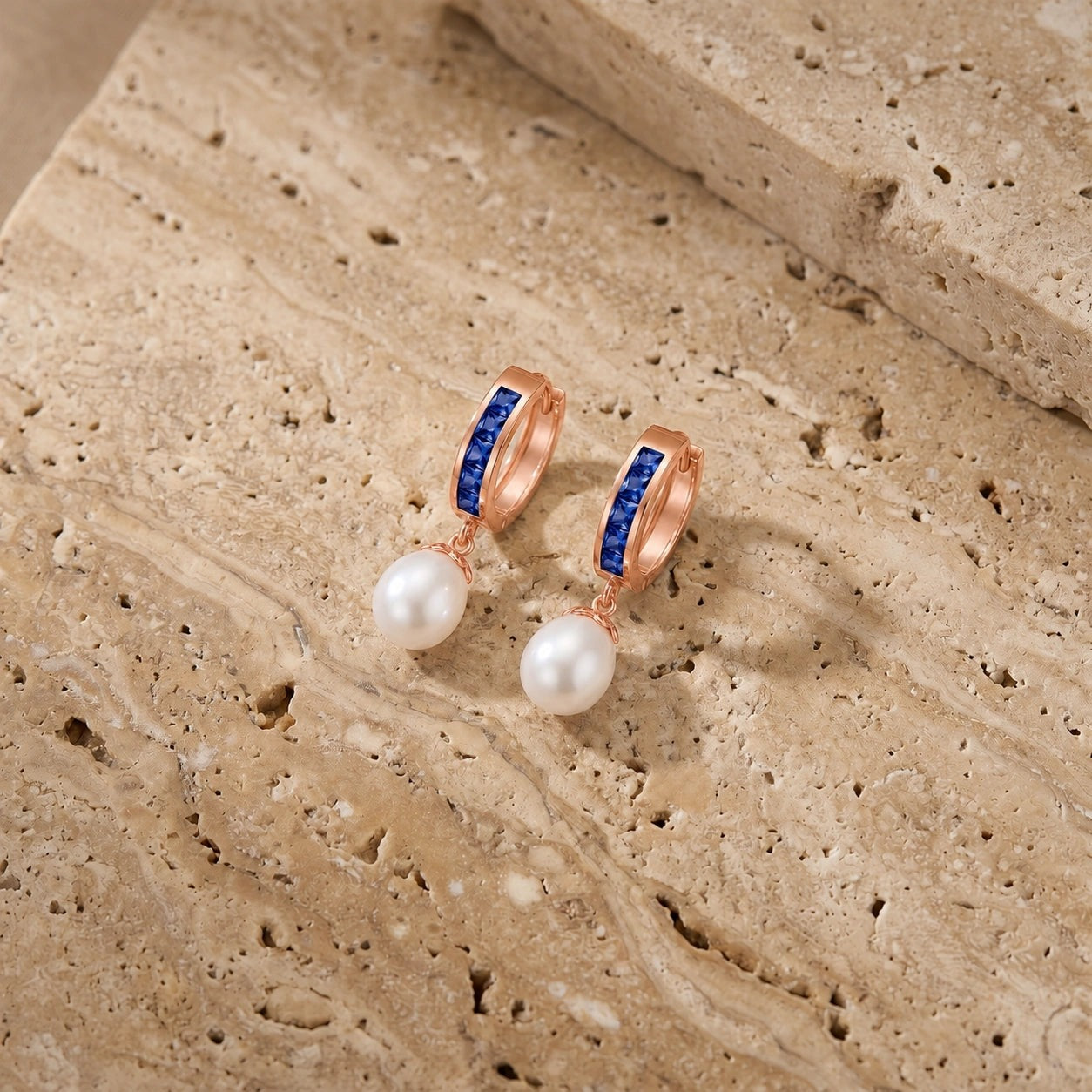 Rose Gold Bloom Earrings Sapphire 10K — Battistina