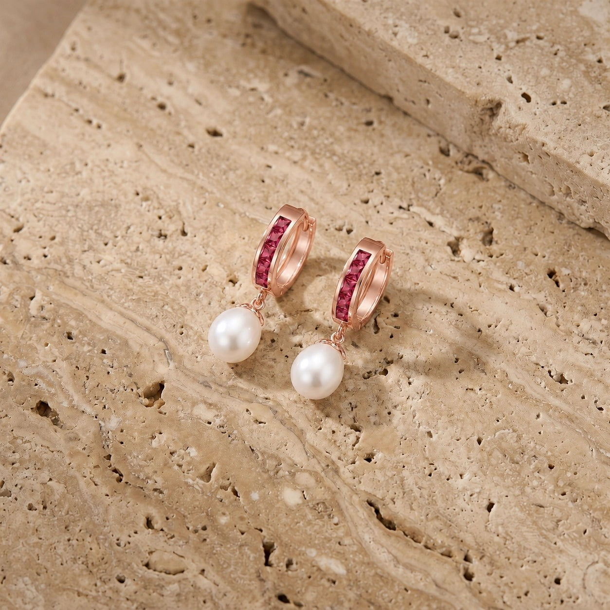 Rose Gold Bloom Earrings Ruby 10K — Battistina