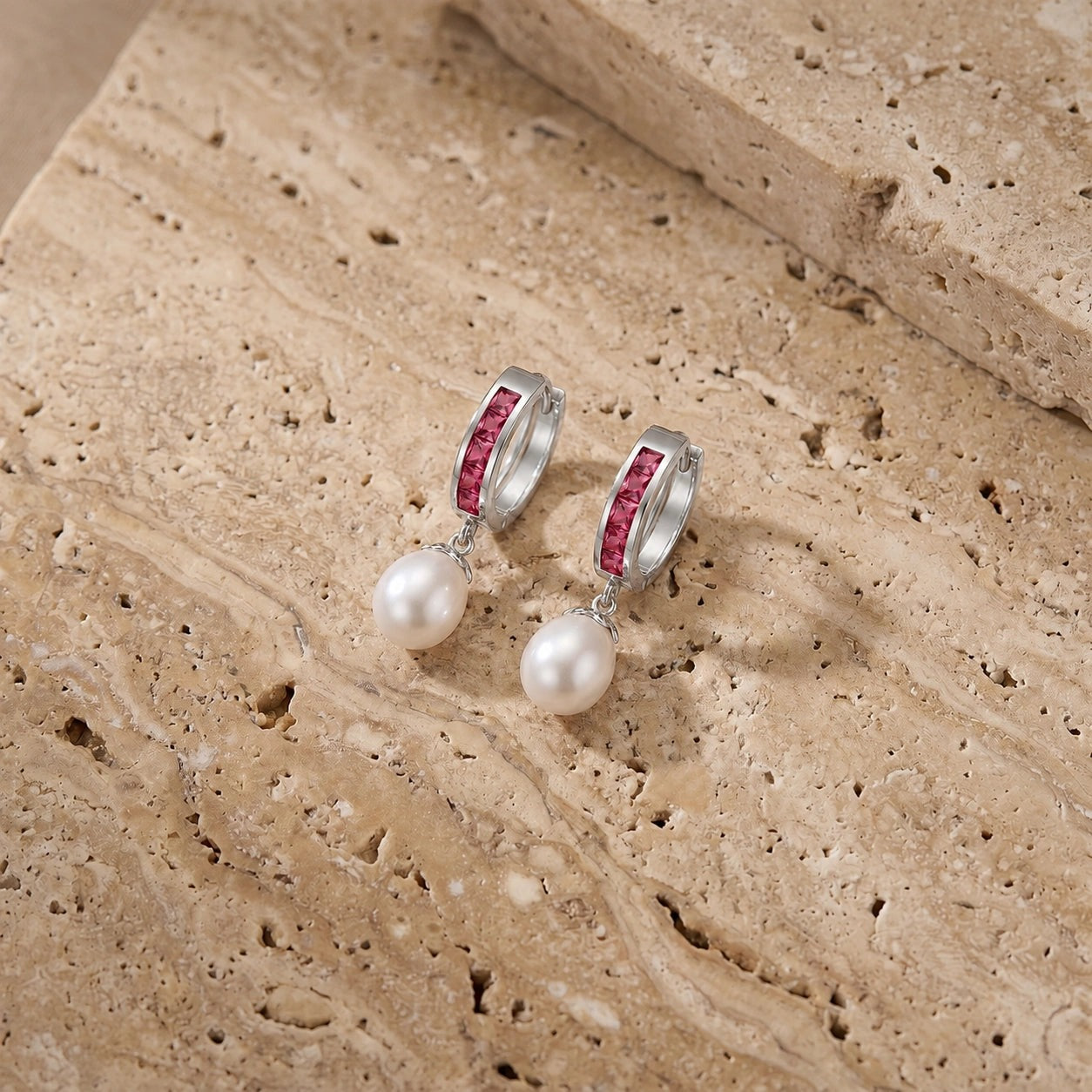 White Gold Bloom Earrings Ruby 10K — Battistina