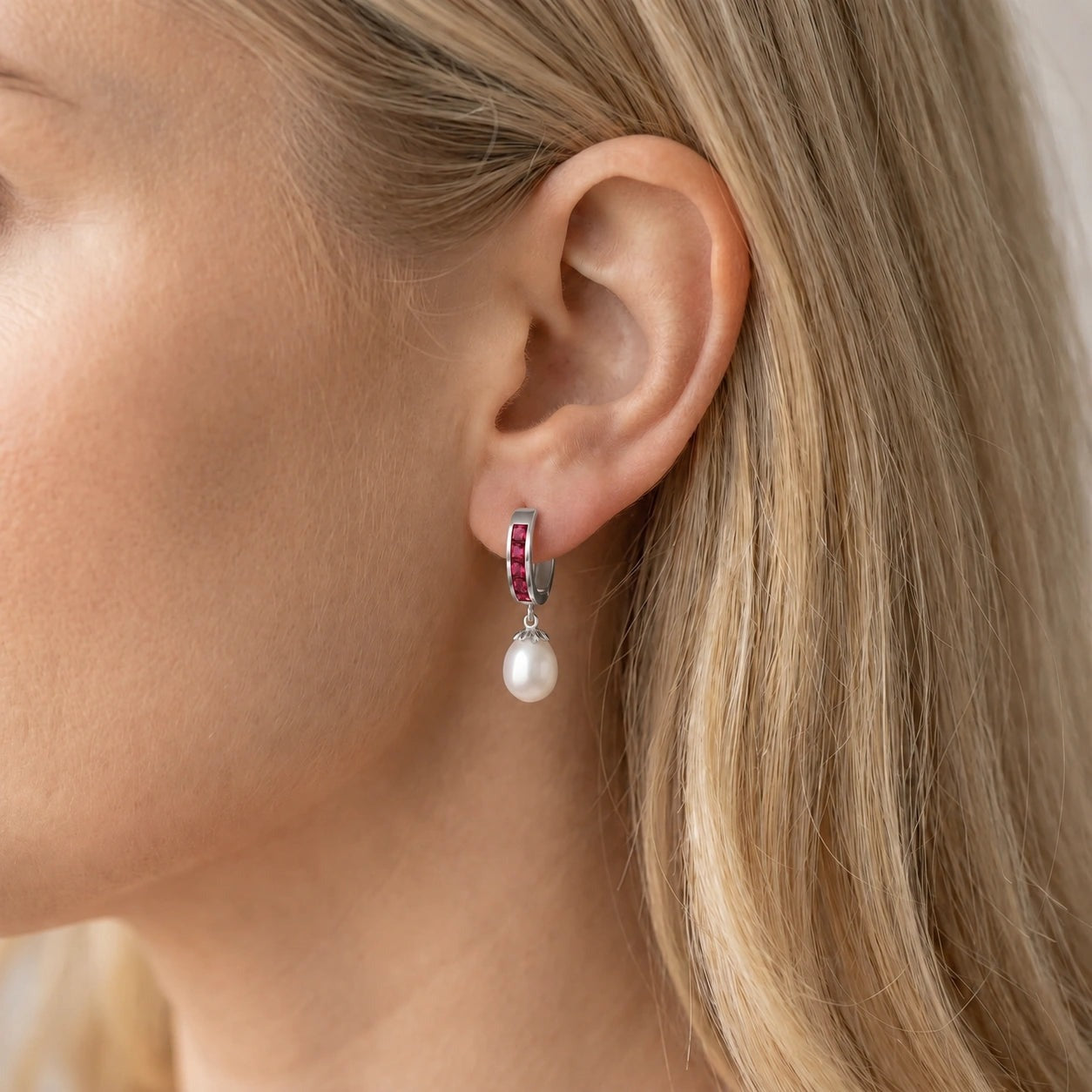 White Gold Bloom Earrings Ruby 10K — Battistina