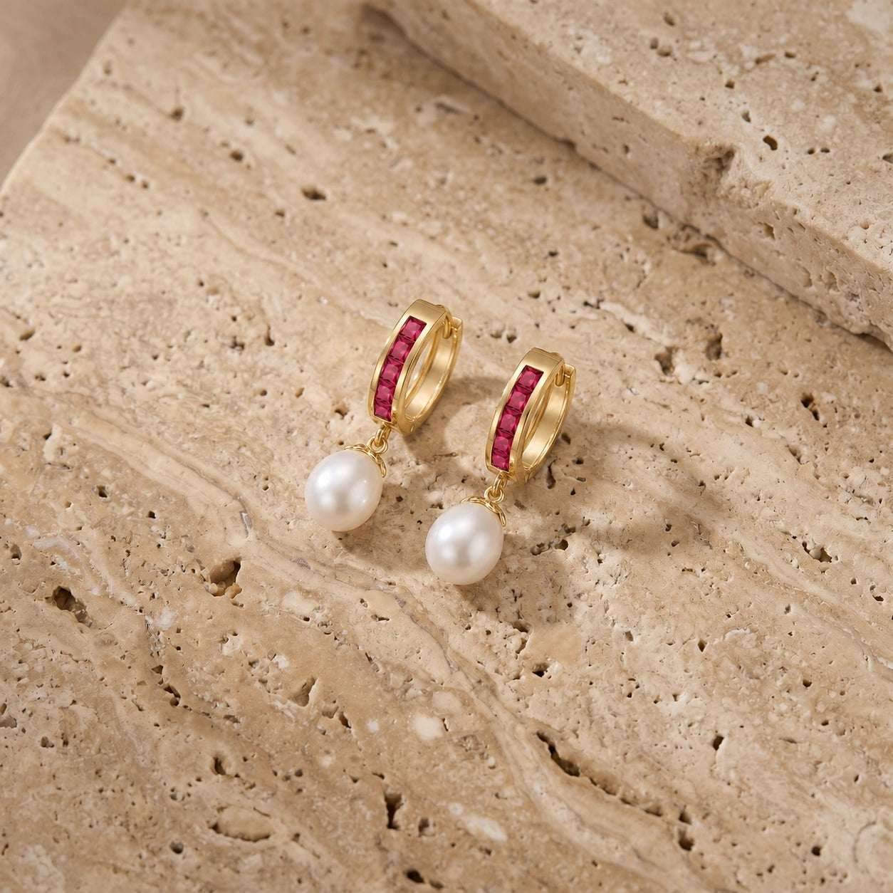 Yellow Gold Bloom Earrings Ruby 10K — Battistina