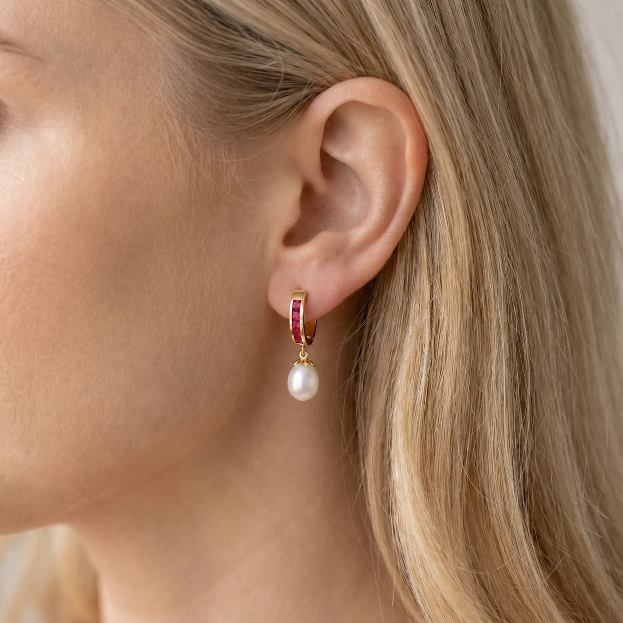 Yellow Gold Bloom Earrings Ruby 10K — Battistina