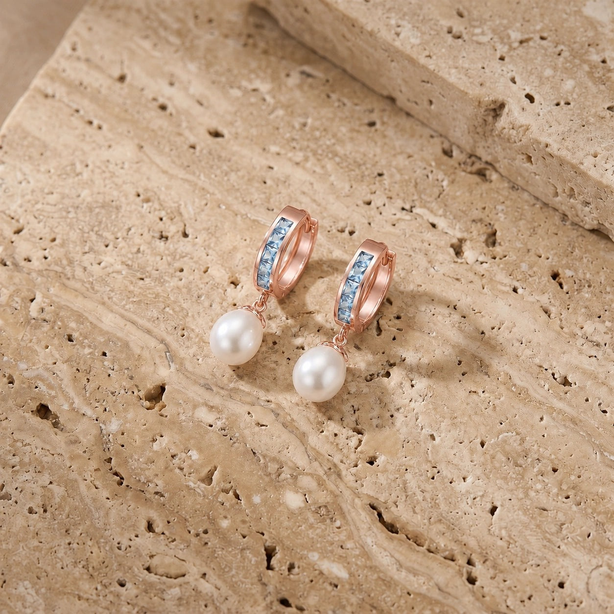 Rose Gold Bloom Earrings Aquamarine 10K — Battistina