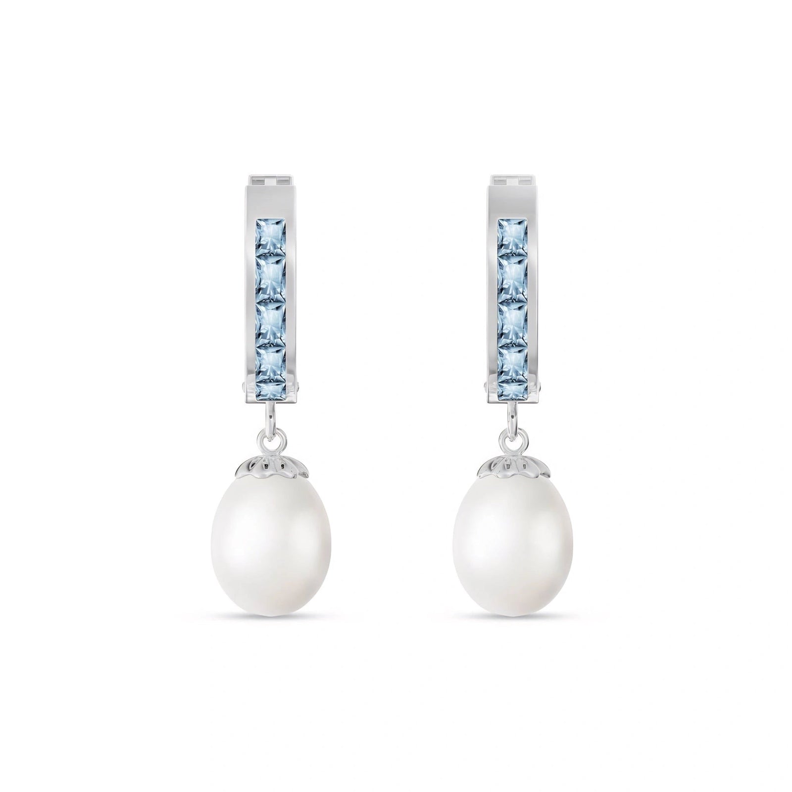 White Gold Bloom Earrings Aquamarine 10K — Battistina