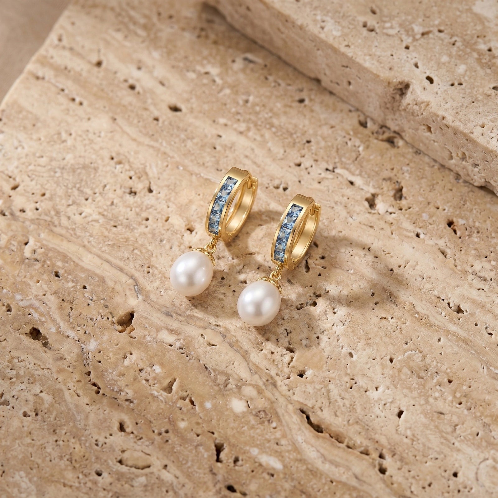 Yellow Gold Bloom Earrings Aquamarine 10K — Battistina