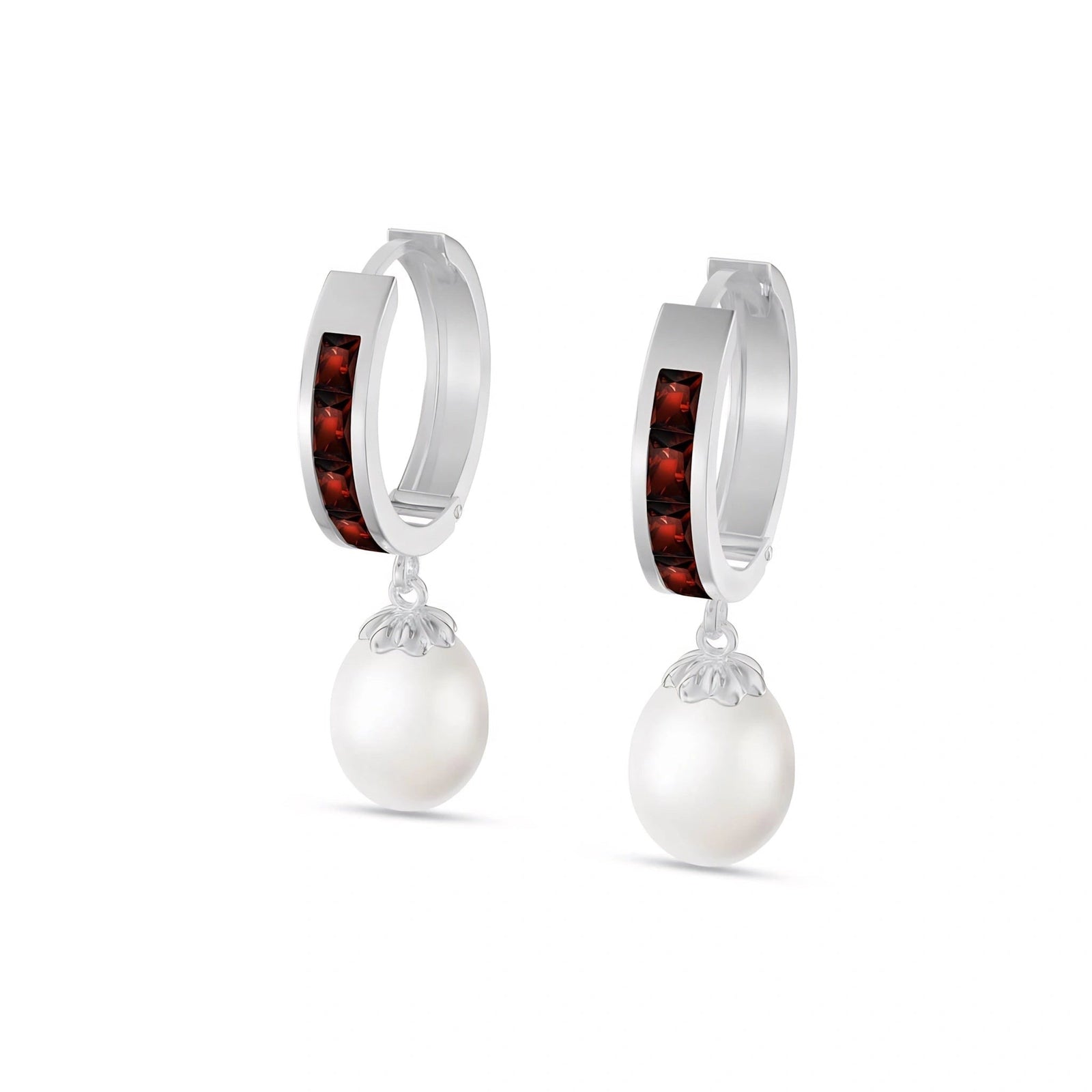 White Gold Bloom Earrings Garnet 10K — Battistina