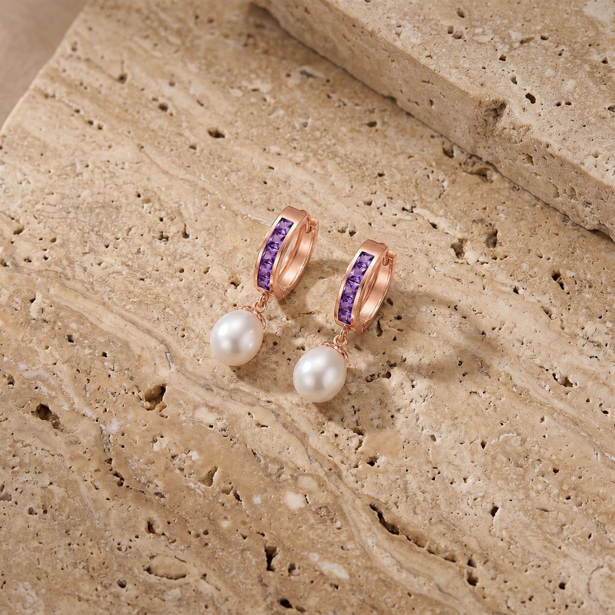 Rose Gold Bloom Earrings Amethyst 10K — Battistina