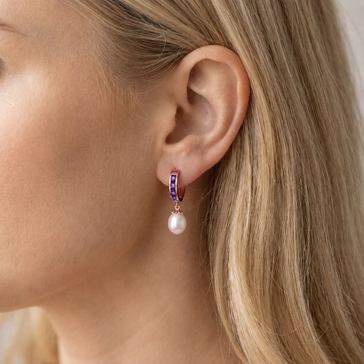 Rose Gold Bloom Earrings Amethyst 10K — Battistina