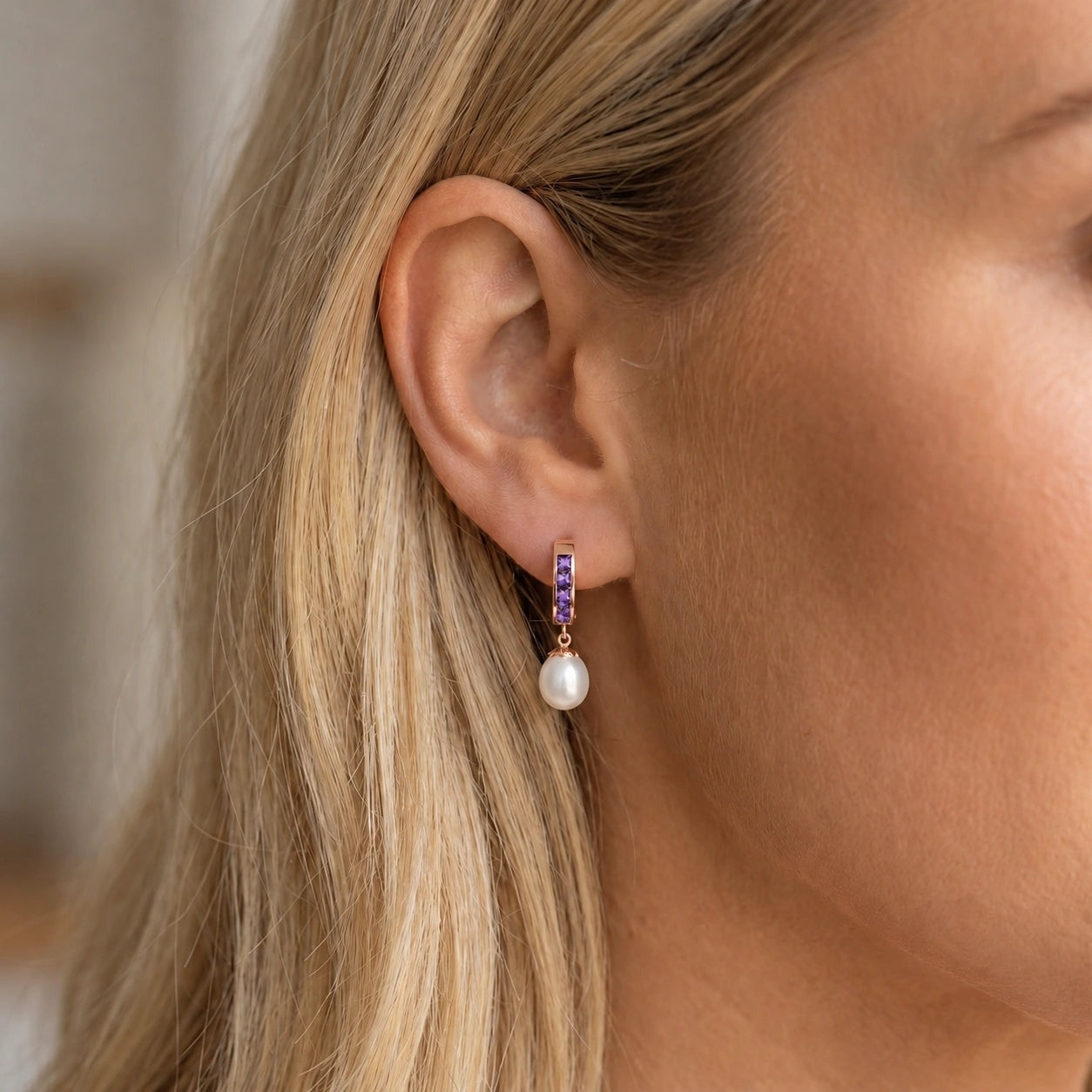 Rose Gold Bloom Earrings Amethyst 10K — Battistina