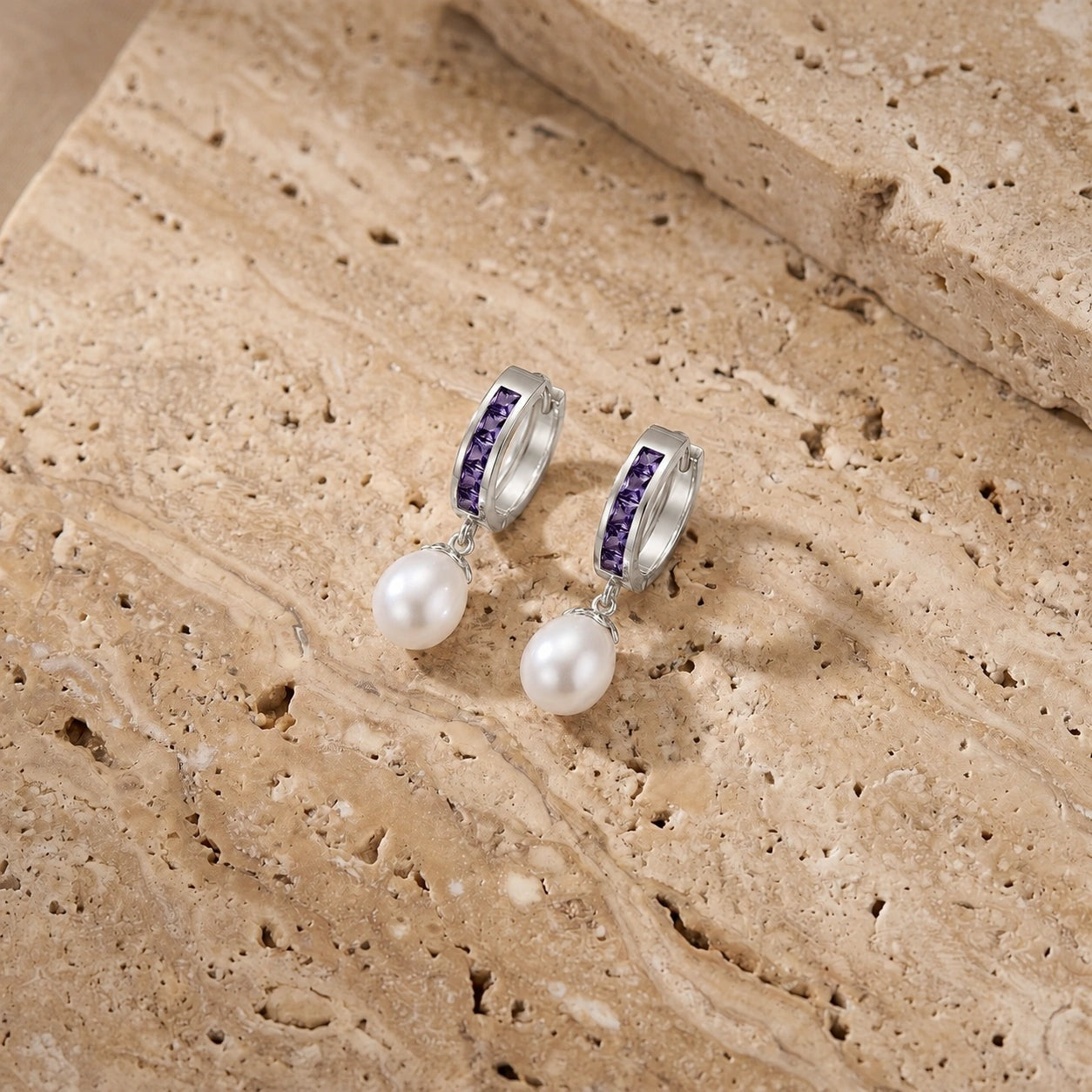 White Gold Bloom Earrings Amethyst 10K — Battistina