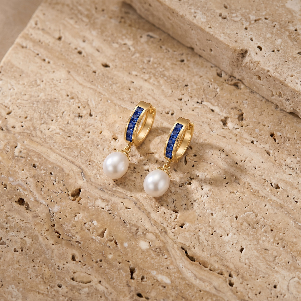 Yellow Gold Bloom Earrings Blue Topaz 10K — Battistina